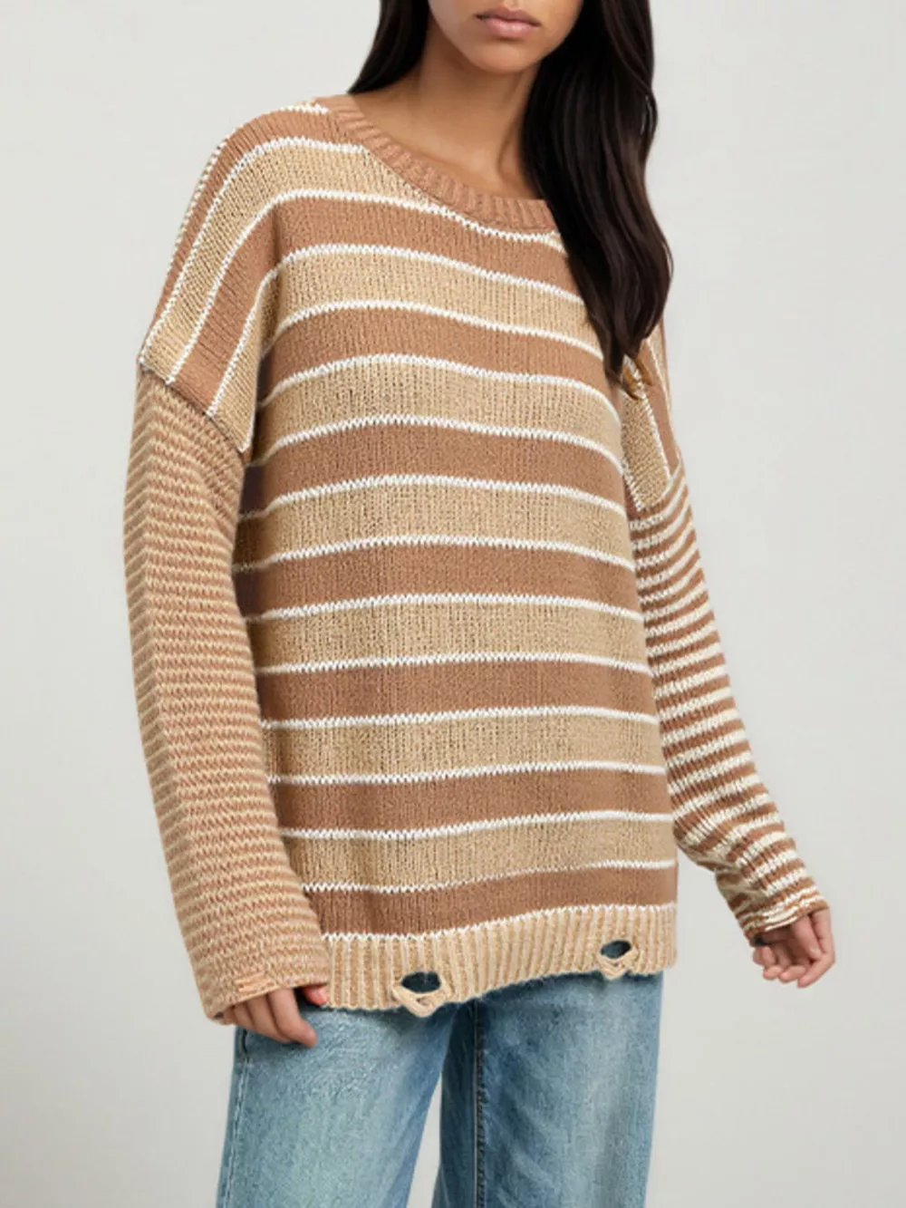 Oversized Striped Distressed Sweater, image 5
