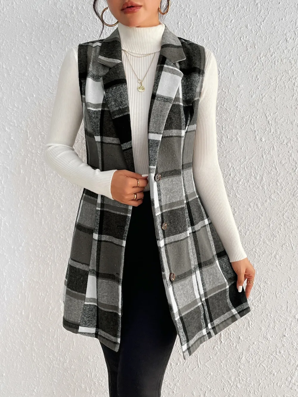 Plaid Button Up Vest Coat, image 4