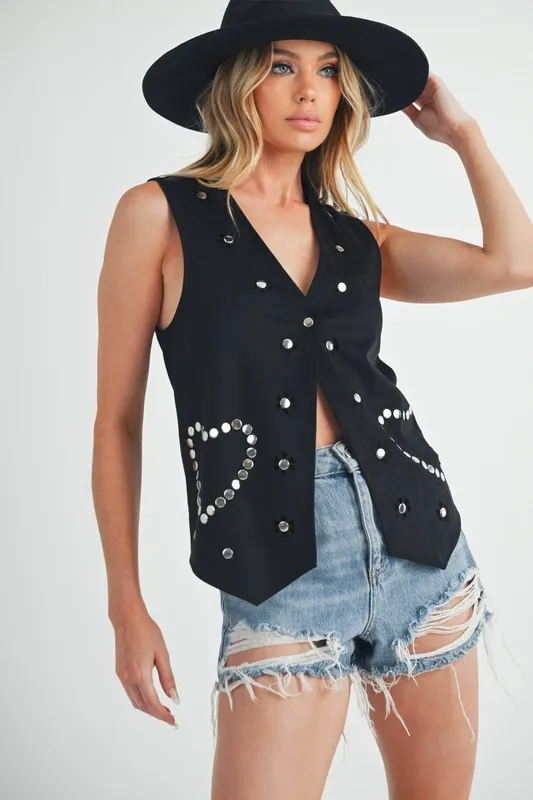 Heart Rivet Detail Suede Vest Coat