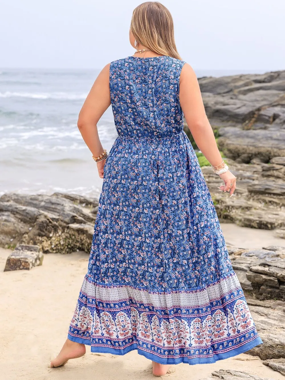 Plus Size Tied Printed Sleeveless Maxi Dress, image 3