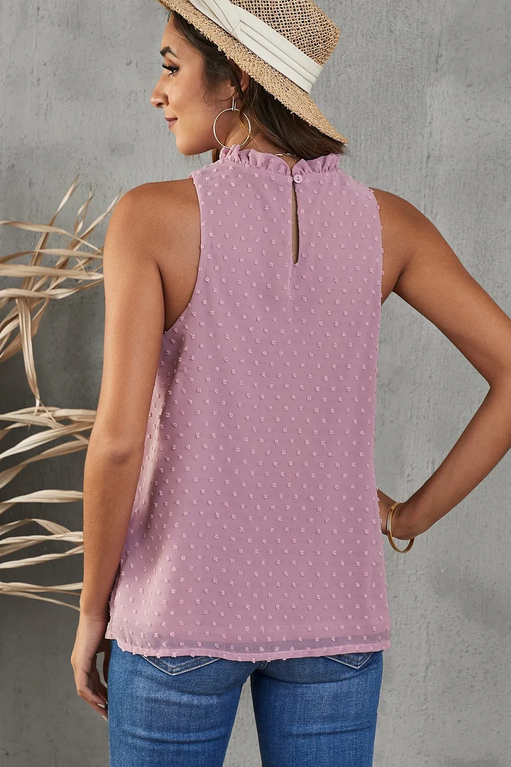 Frill Swiss Dot Round Neck Tank, image 7