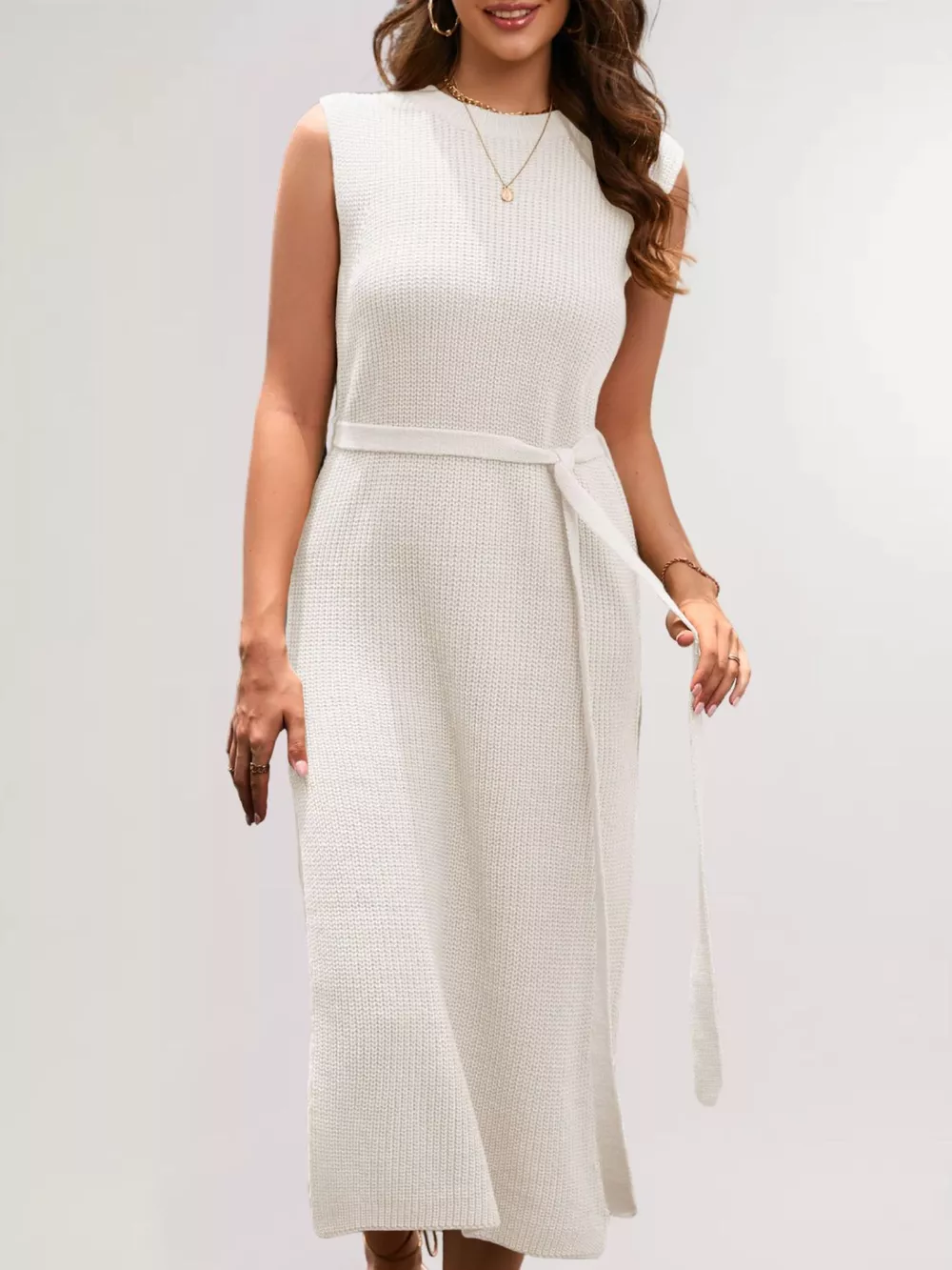 Side Slit Sleeveless Knit Midi Dress, image 5