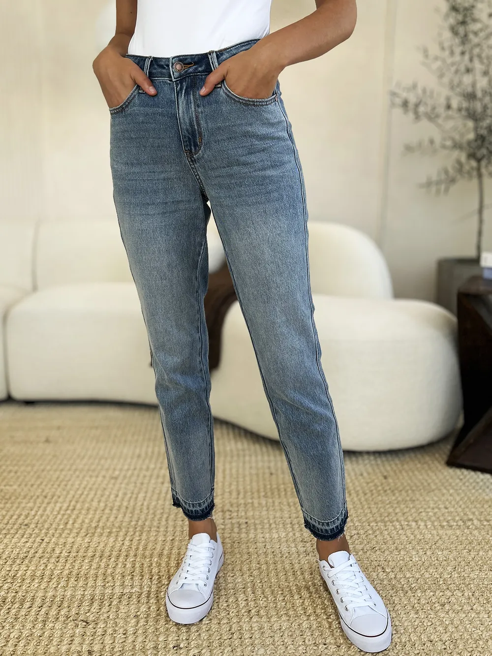 Full Size Mid Rise Rigid Magic Release Hem Jeans, image 6