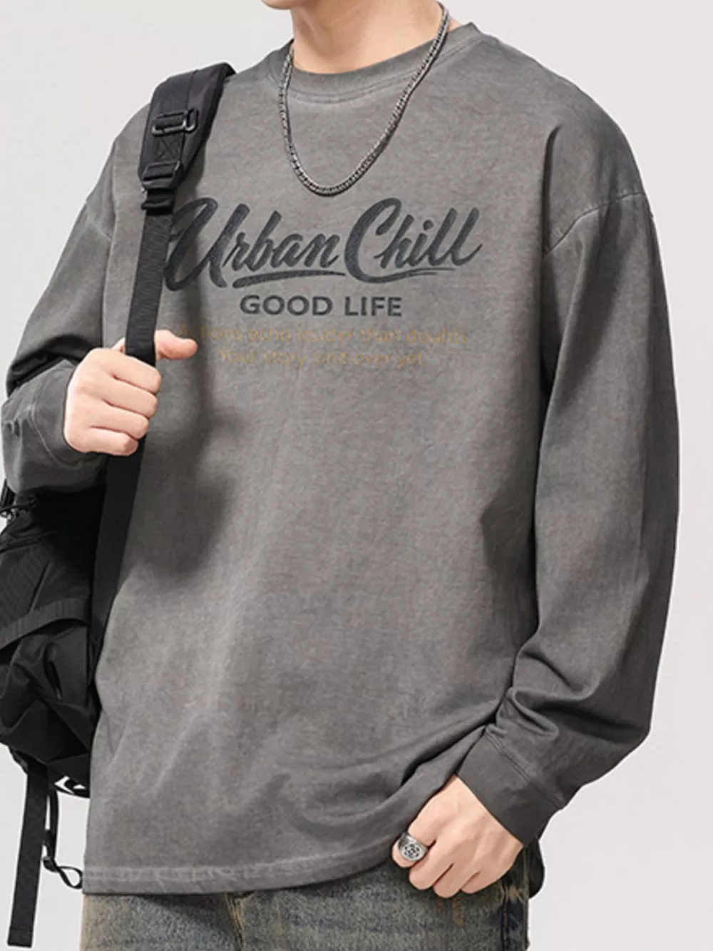 Men's Plus Size Letter Graphic Long Sleeve T-Shirt, image 7