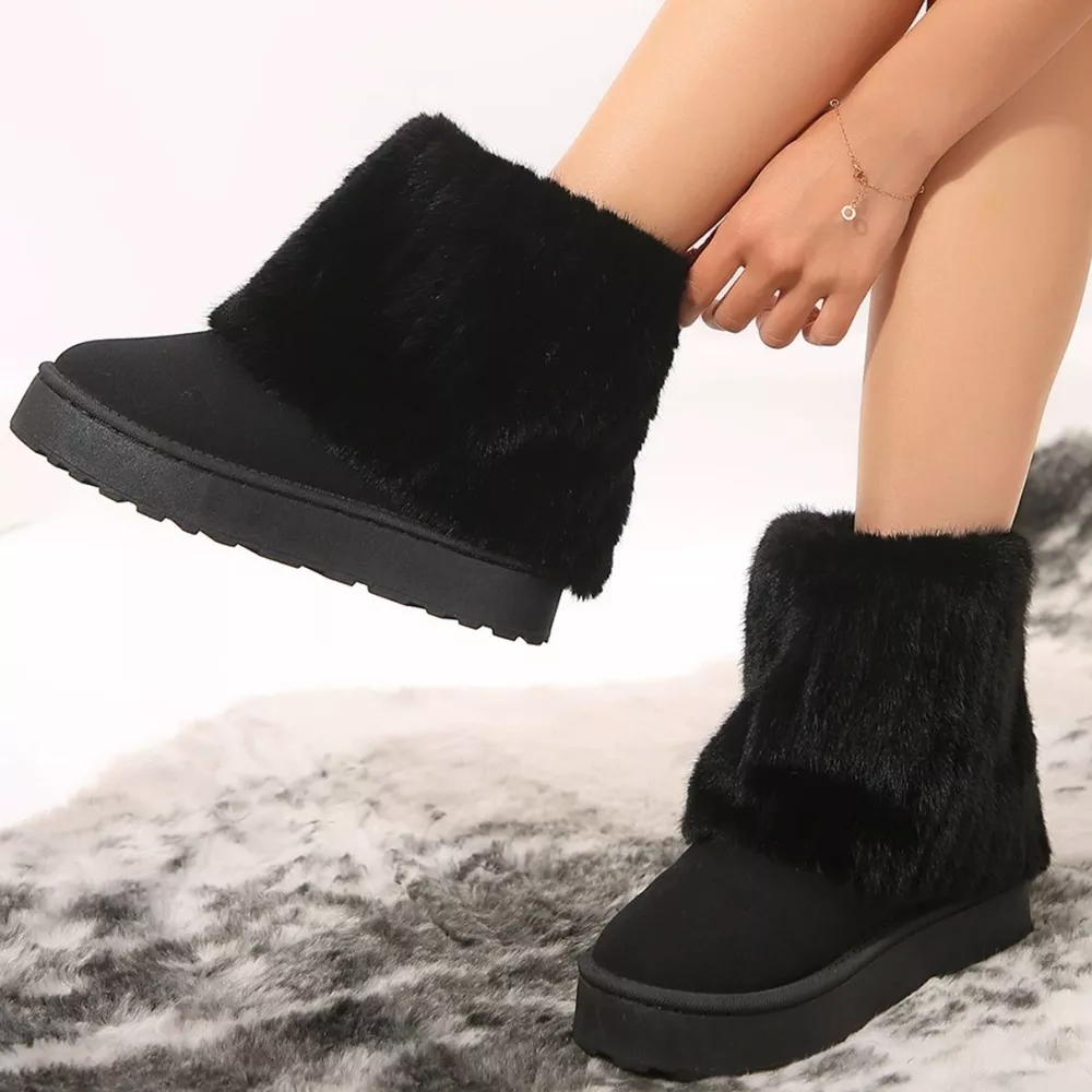 Fuzzy Round Toe Platform Boots, image 3