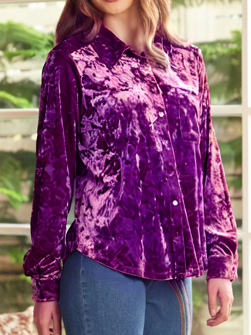 Velvet Button-Down Long Sleeve Shirt, image 11