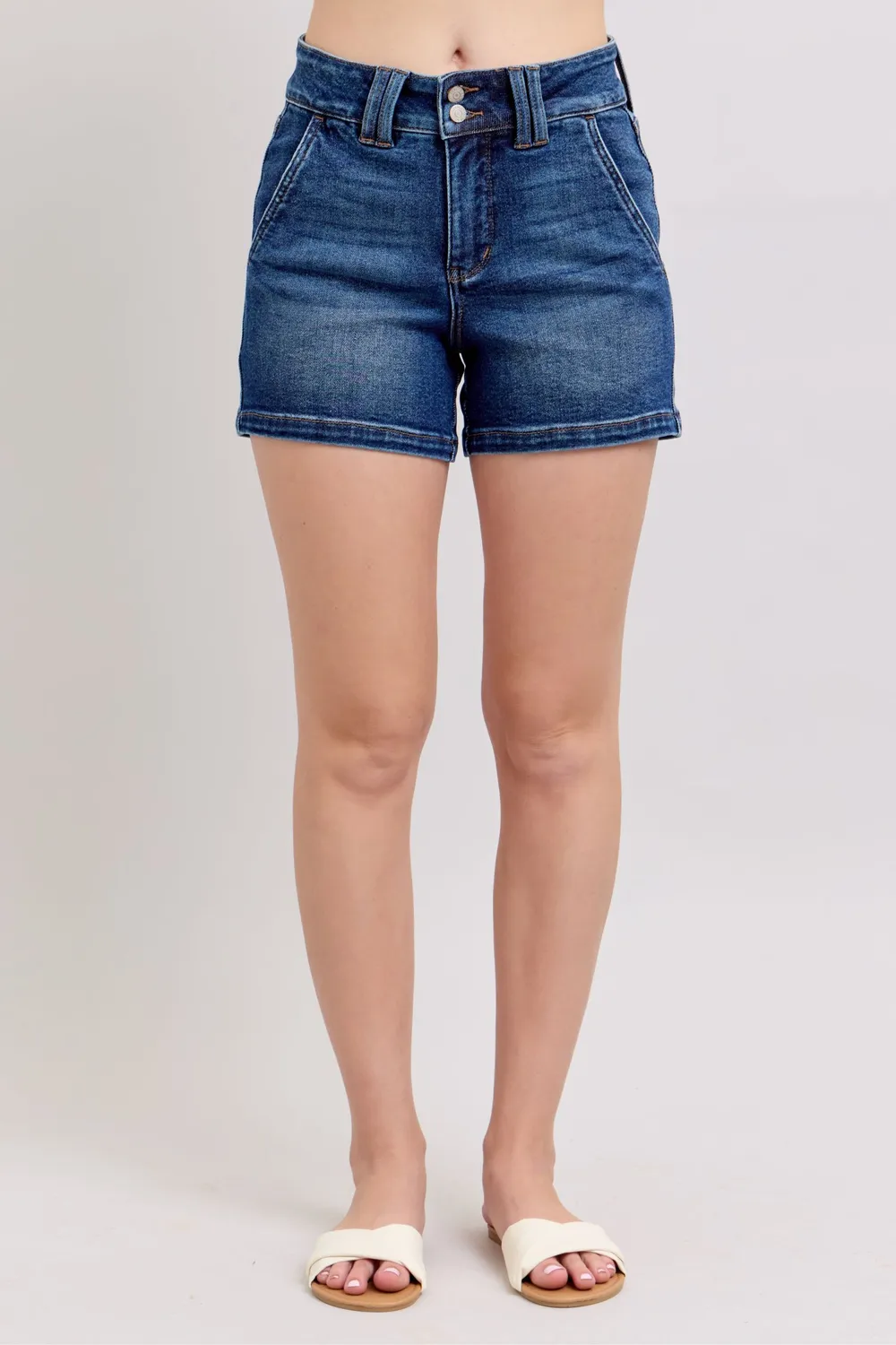Full Size Double Button Waistband Denim Shorts Plus Size, image 5