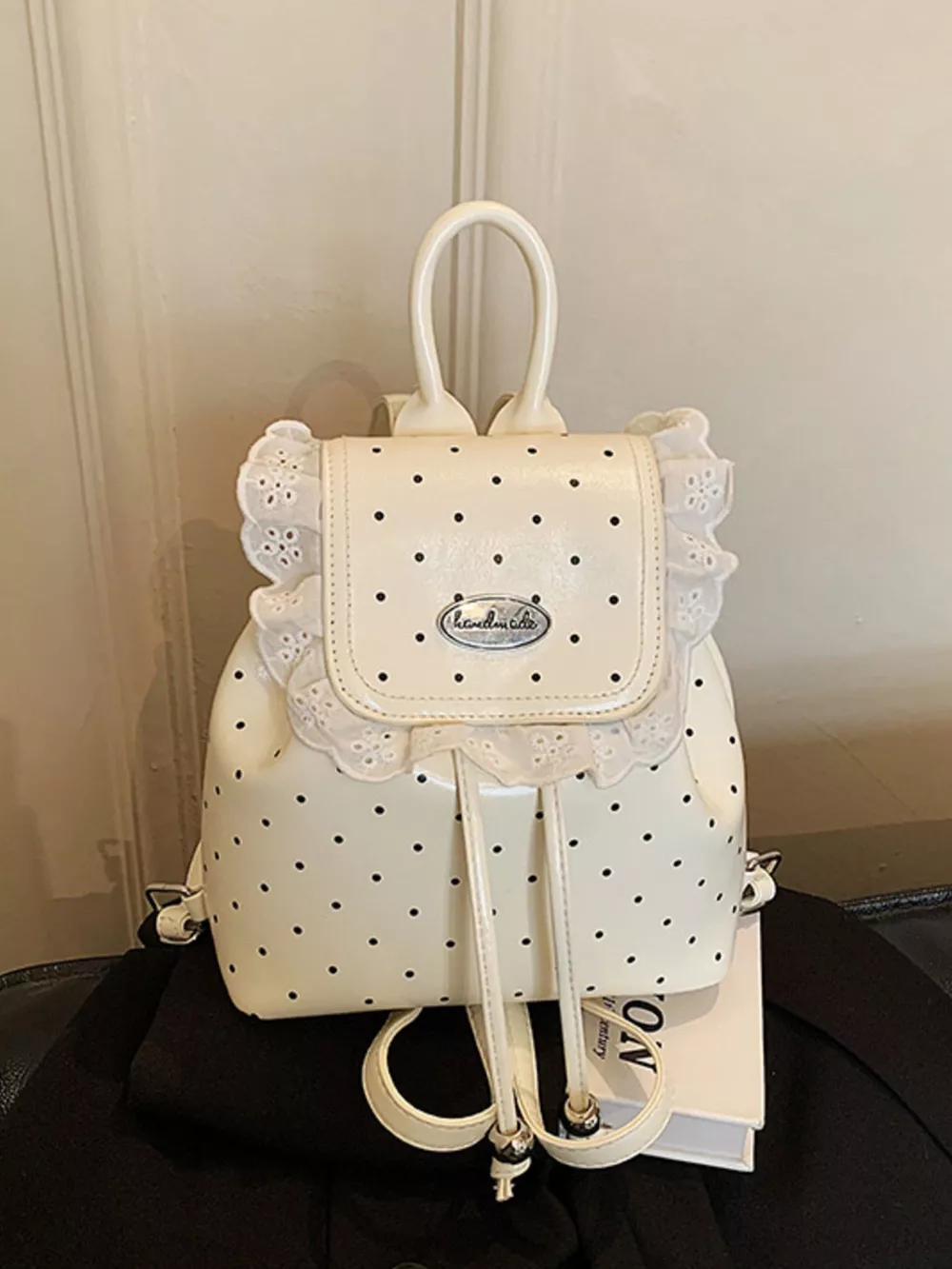 Polka Dot Lace Trim Backpack Bag, image 5