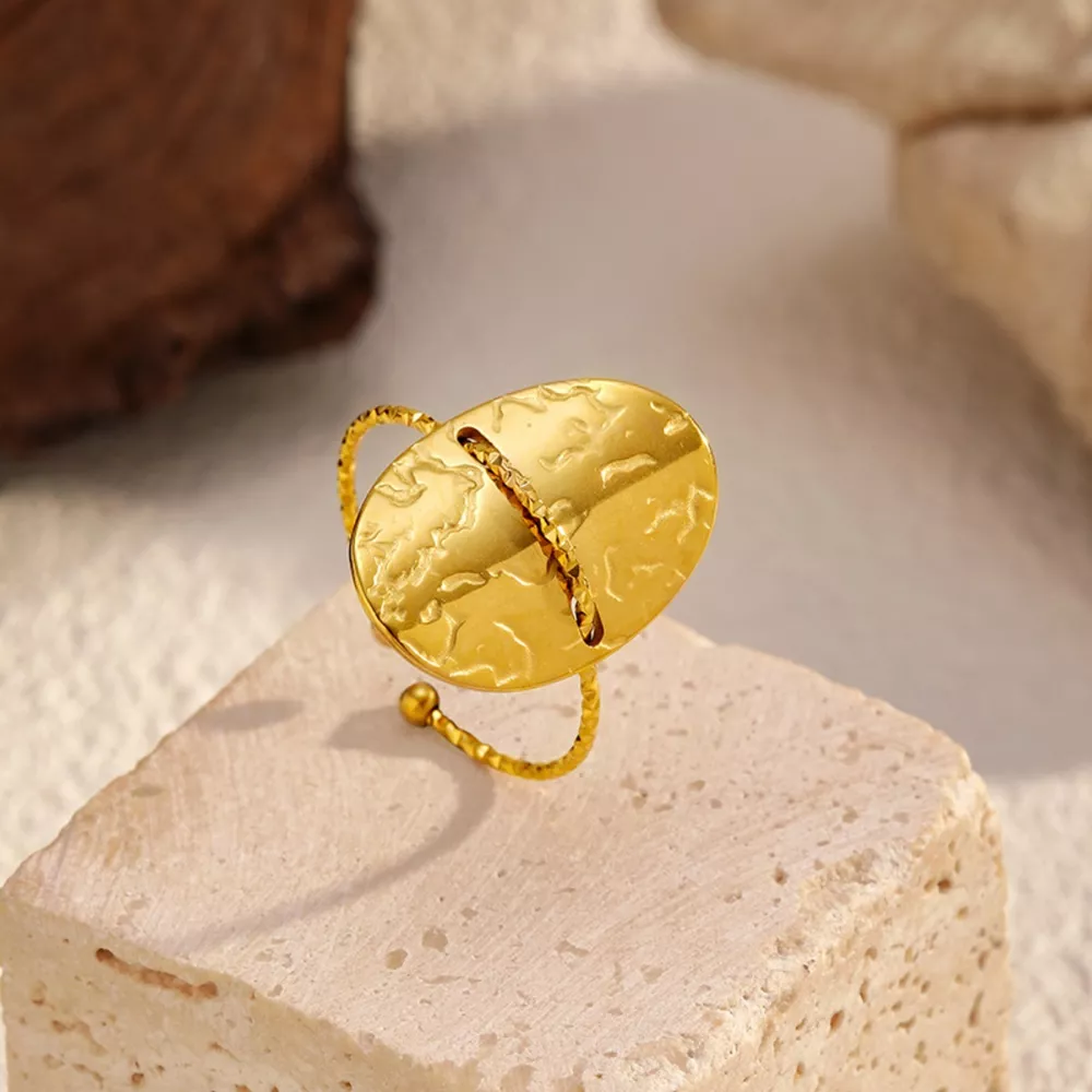 Hammered Disc Open Ring