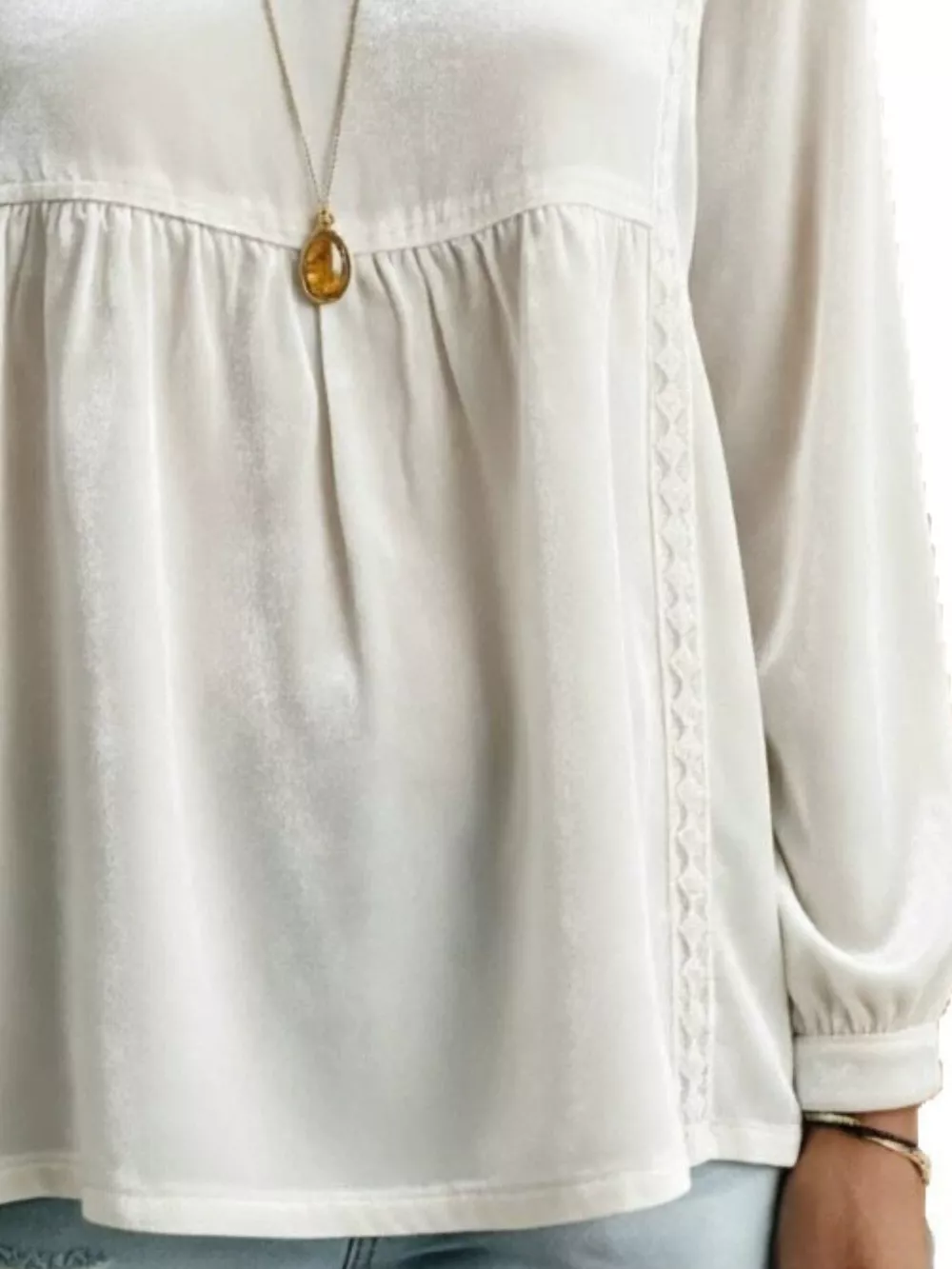 Full Size V-Neck Long Sleeve Velvet Blouse with Lace Trim Plus Size, image 4