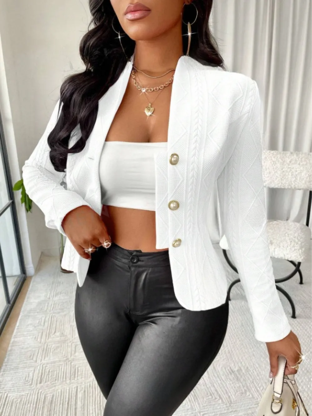 Textured Button Up Long Sleeve Jacket, image 7