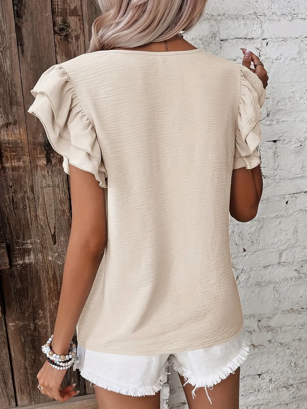 Ruffled Round Neck Cap Sleeve Blouse, image 2