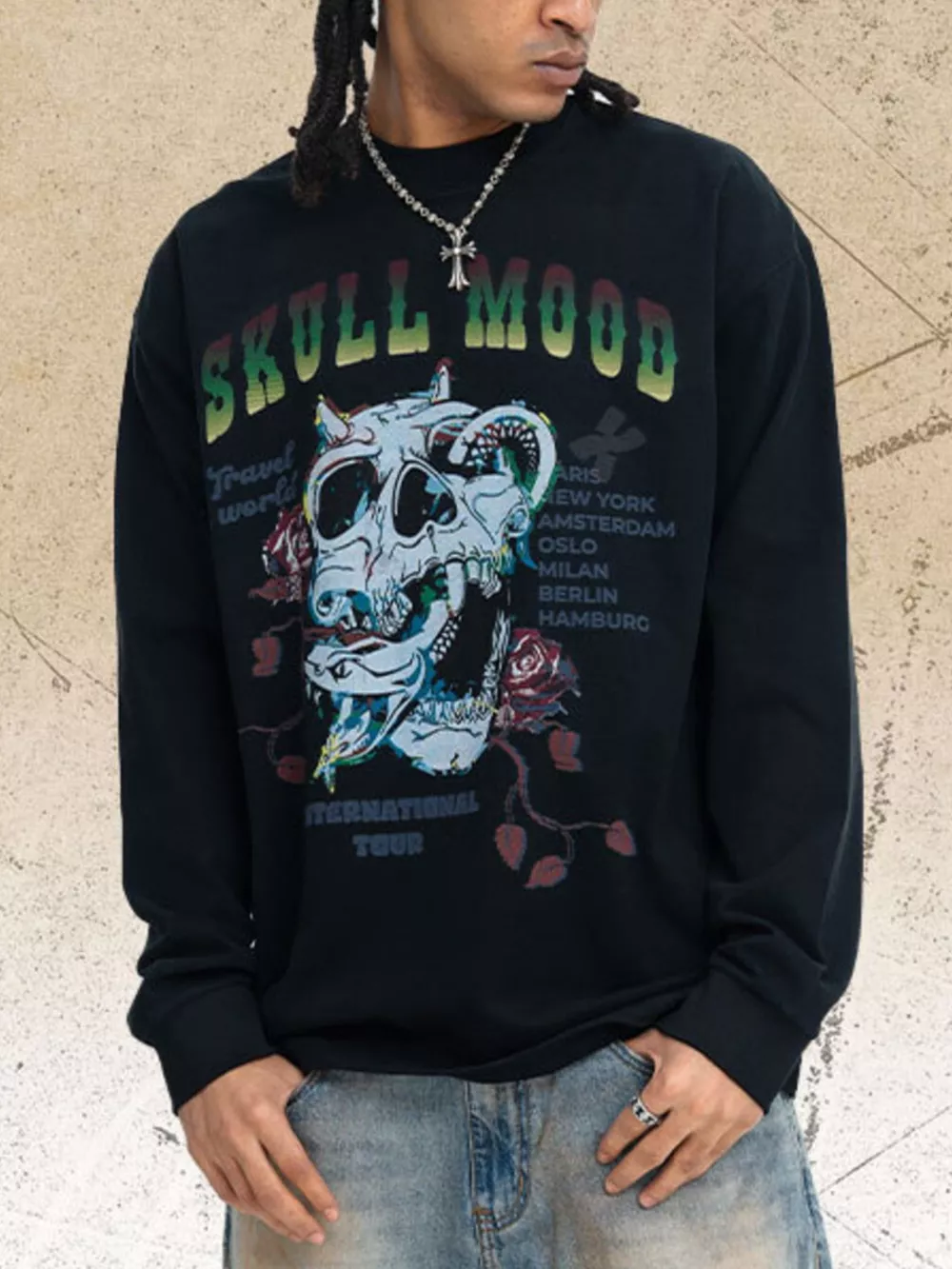 Men's Skull Mood Graphic Long Sleeve T-Shirt