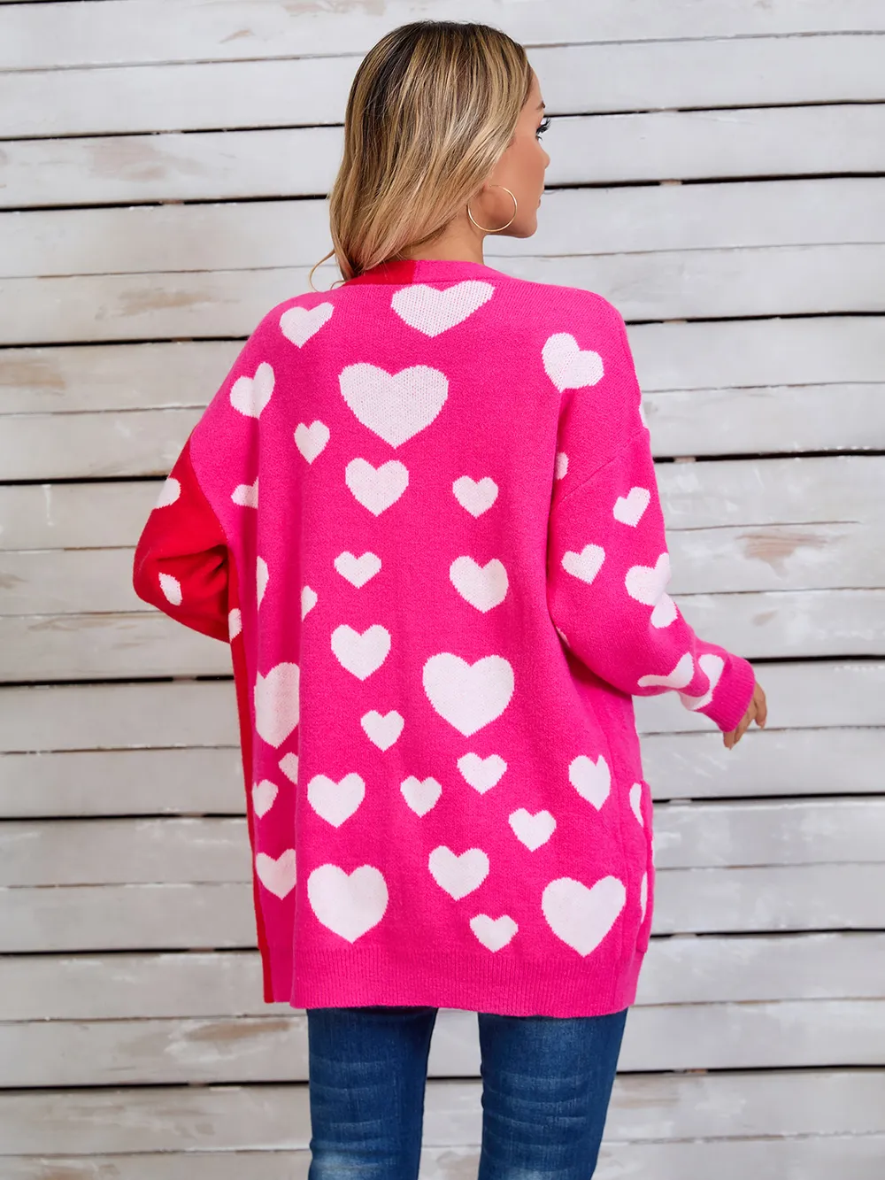 Heart Open Front Long Sleeve Cardigan, image 3