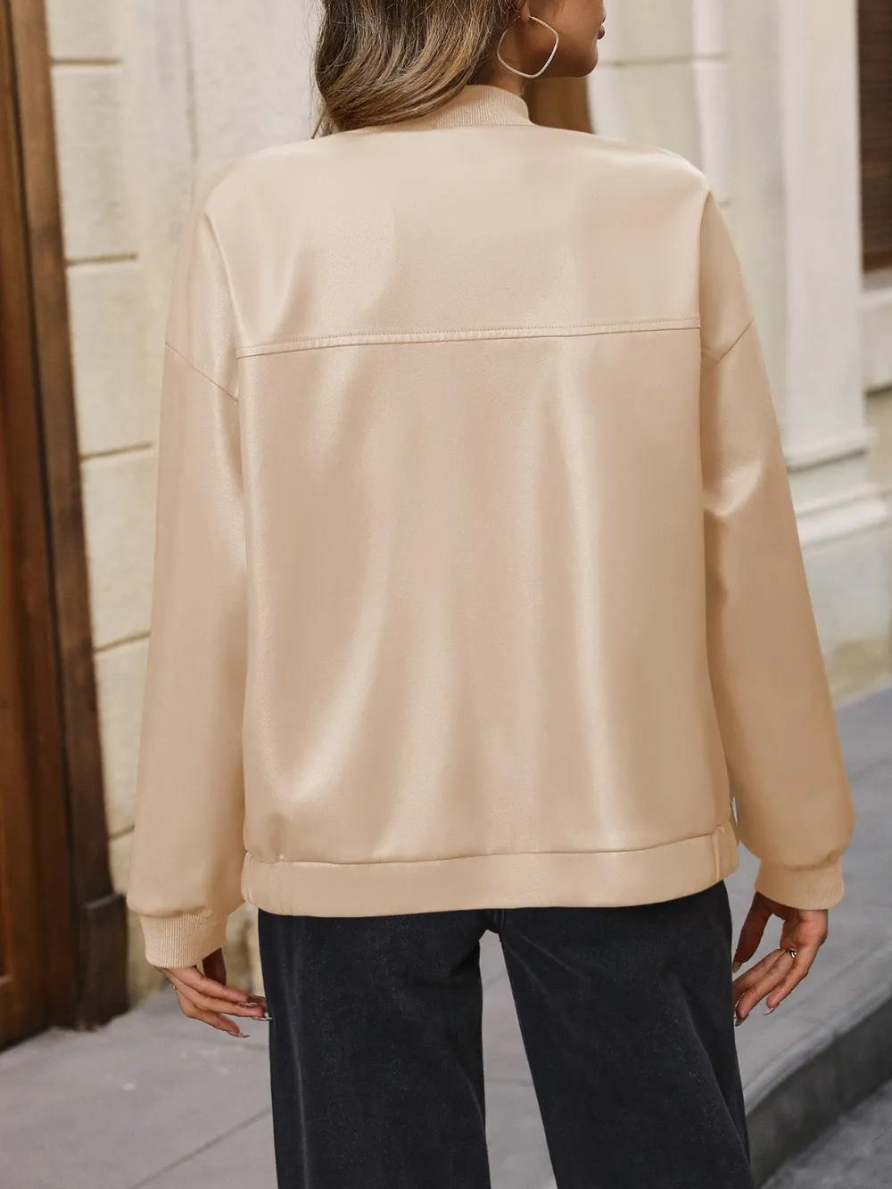 Zip Up Baseball Collar Dropped Shoulder Jacket, image 3