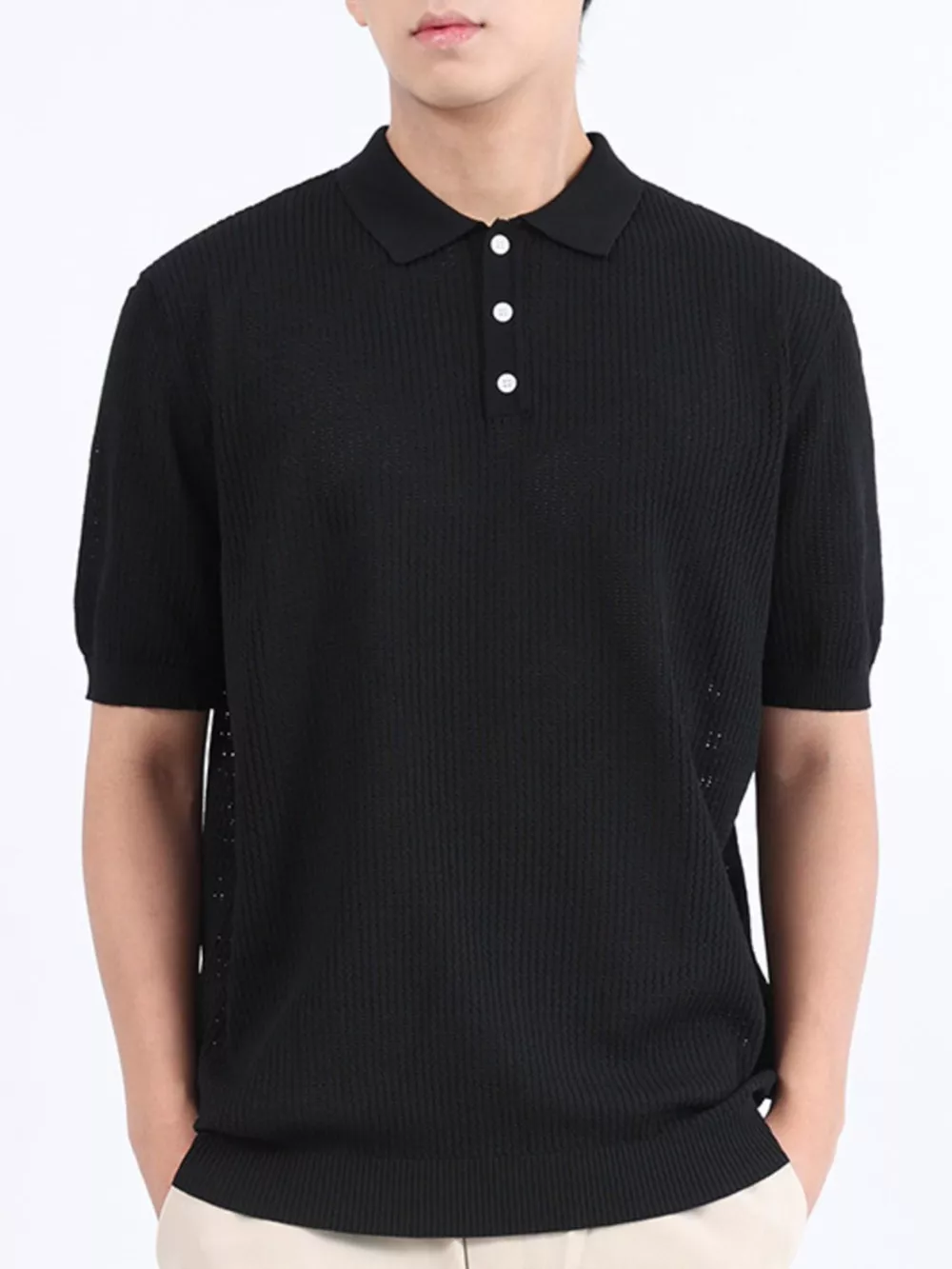 Men's Plus Size Textured Knit Short Sleeve Polo Shirt, image 5