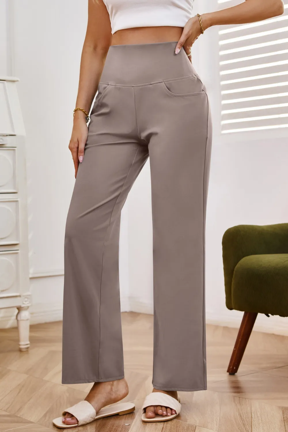 High Waist Wide Leg Pants with Pockets, image 13