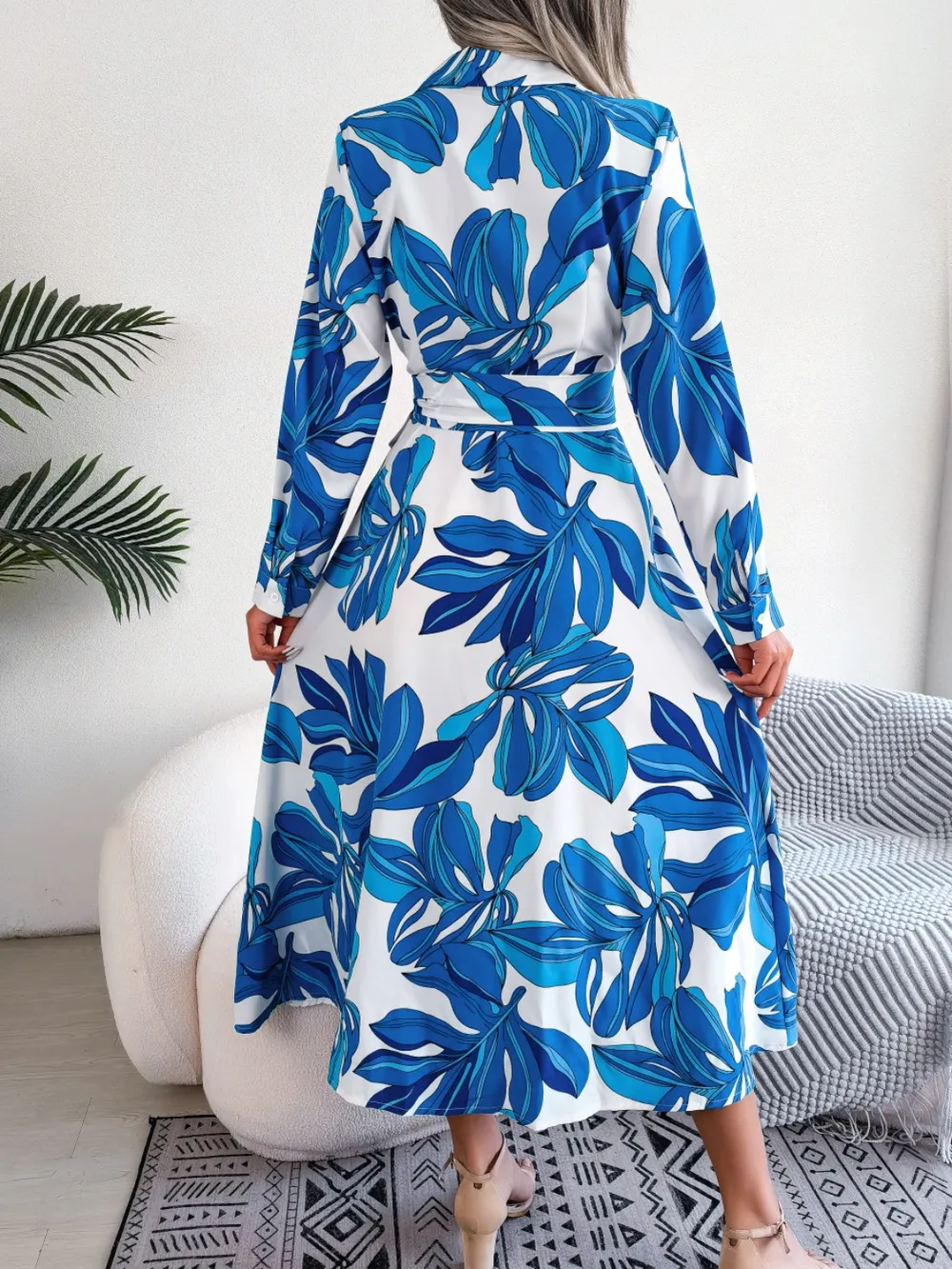 Tied Button Up Long Sleeve Dress, image 7