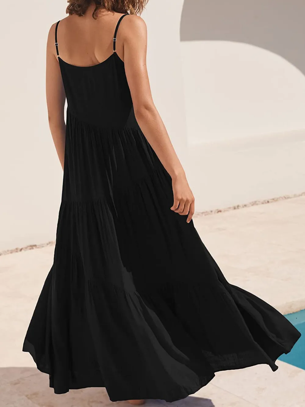 Full Size Ruched Tiered Spaghetti Strap Dress, image 10