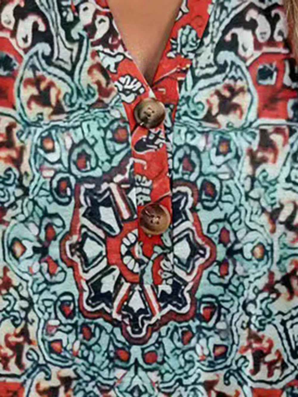 Full Size Printed Notched Short Sleeve Blouse, image 7