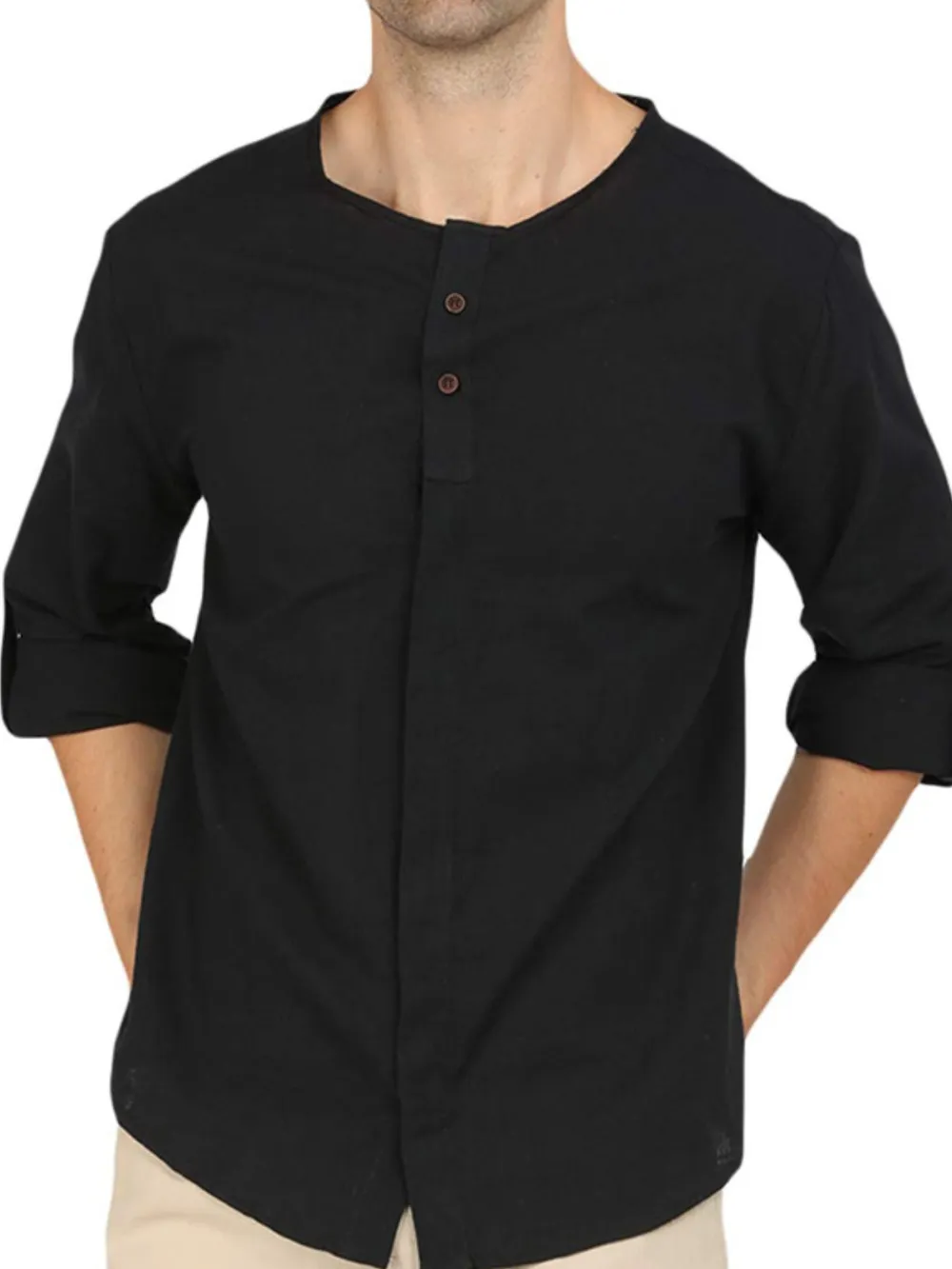 Men's Roll-Up Sleeve Linen Blend Polo Shirt, image 4