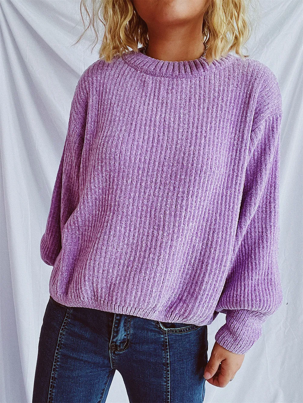 Round Neck Dropped Shoulder Long Sleeve Sweater, image 19