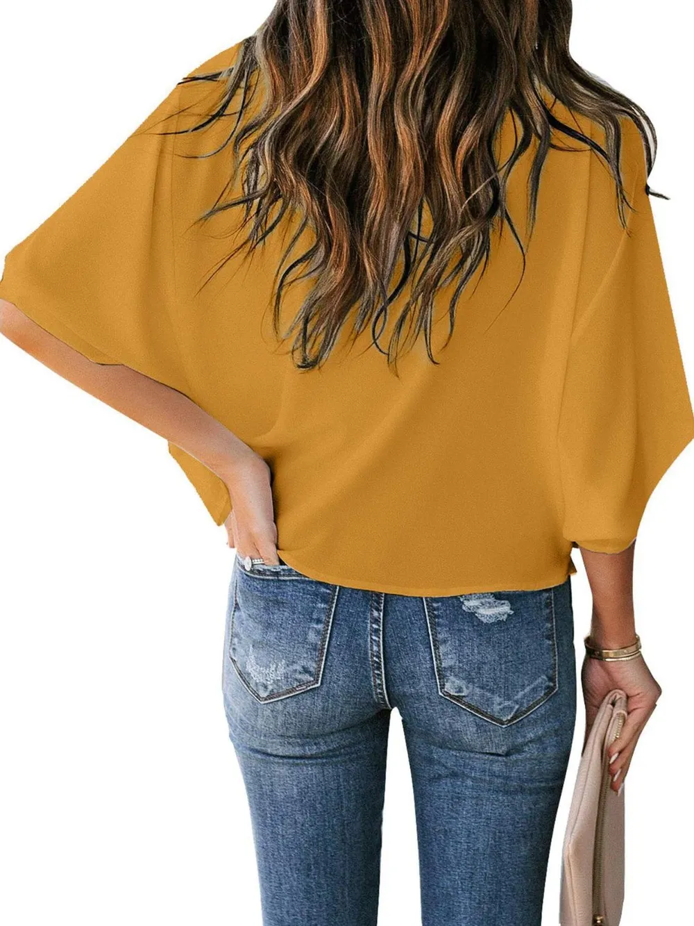 Full Size Ruched Three-Quarter Sleeve Blouse Plus Size, image 22