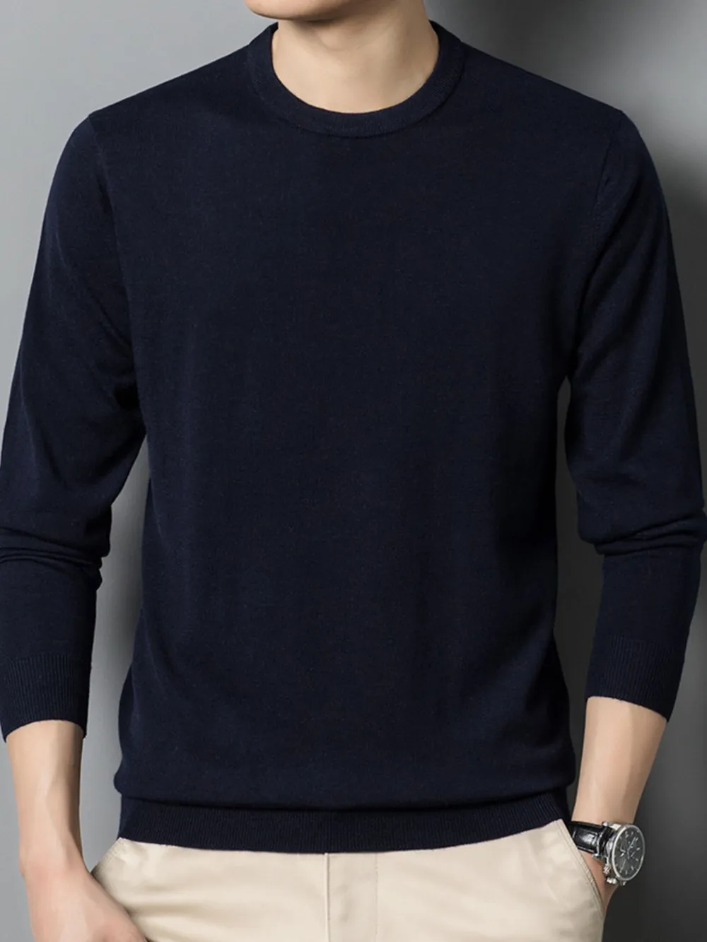 Men's Plus Size Round Neck Long Sleeve Sweater, image 8