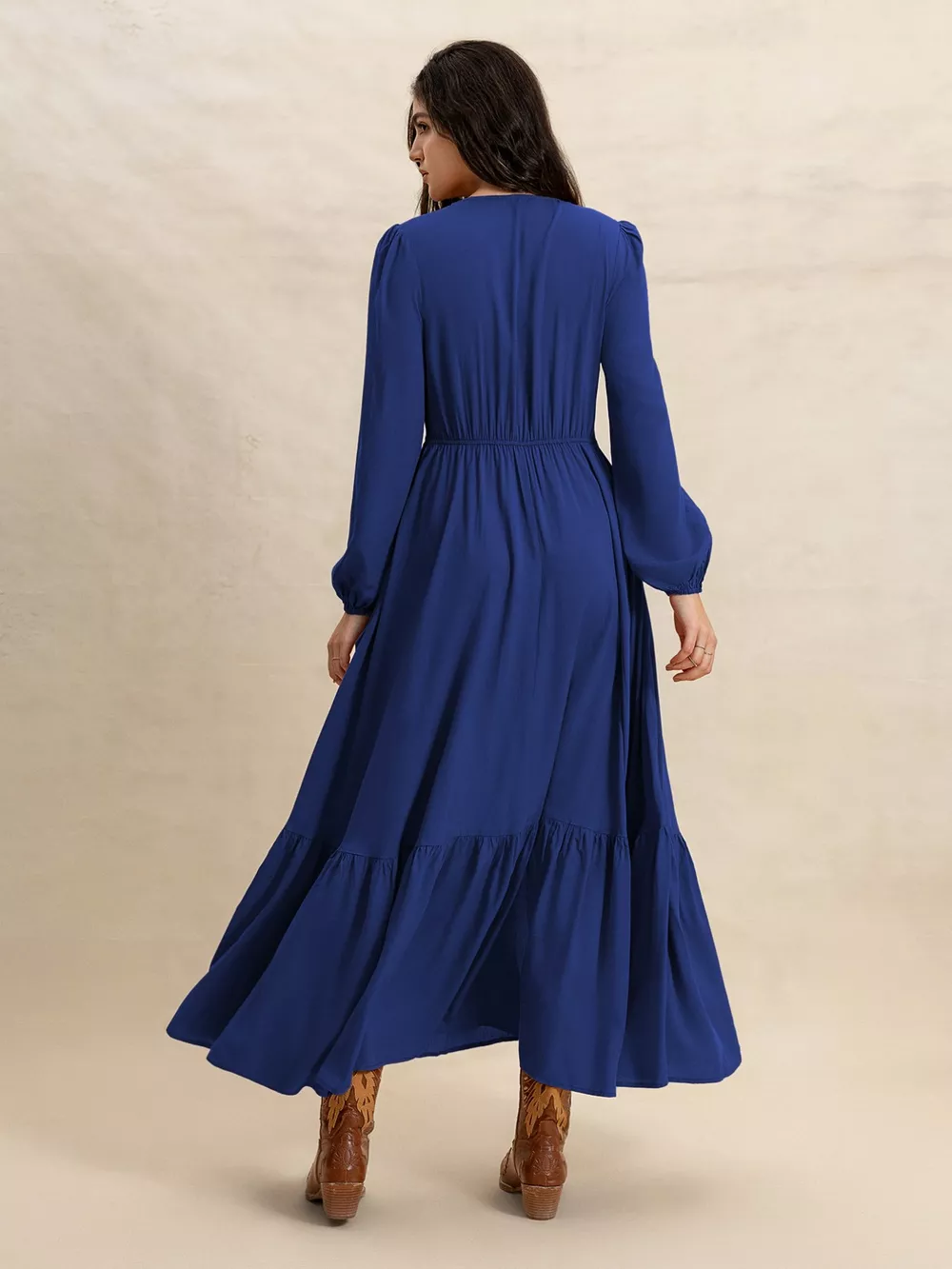 Plus Size Slit V-Neck Long Sleeve Maxi Dress, image 6