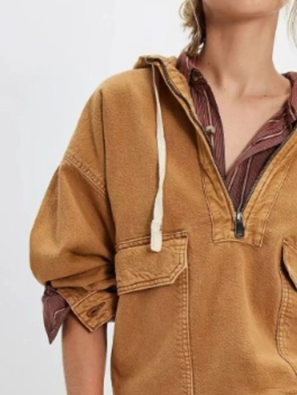 Half Zip Hooded Denim Top, image 6