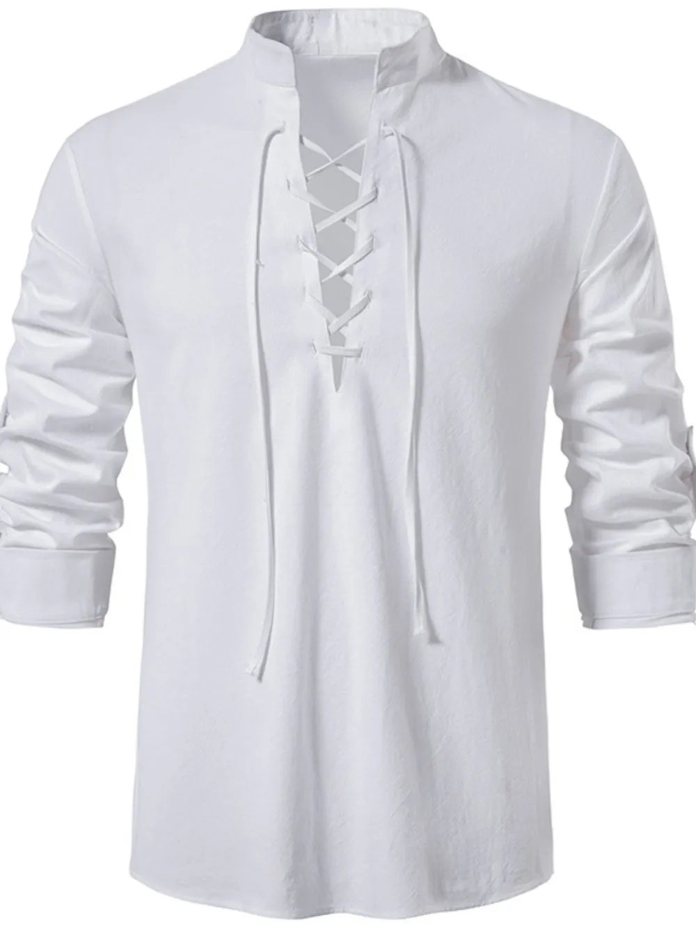 Men's Lace Up Long Sleeve Polo, image 4