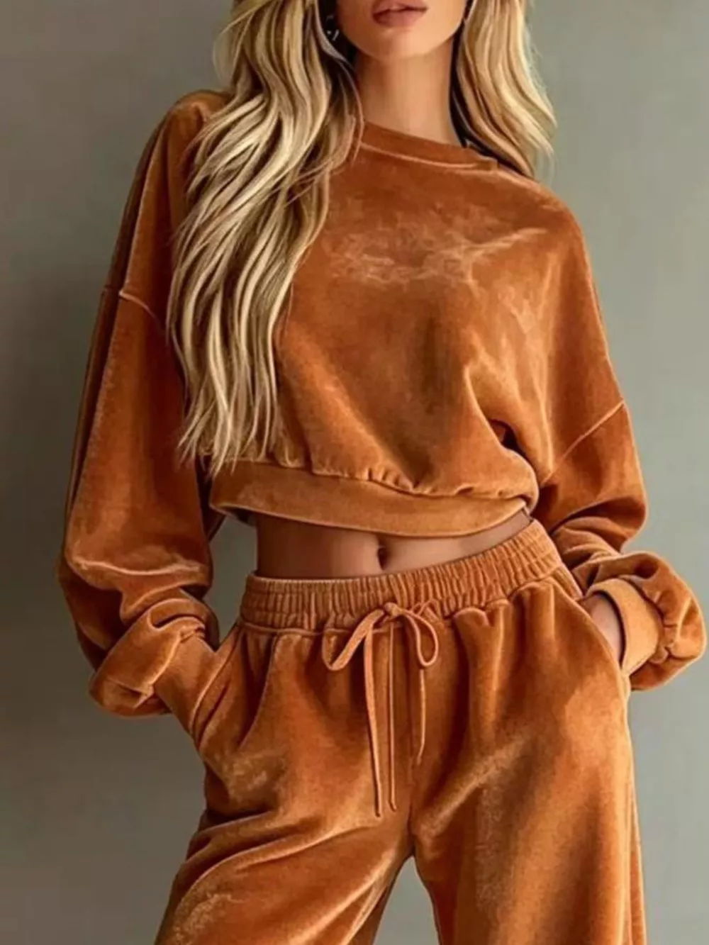 Full Size Cropped Sweatshirt and Wide-Leg Pants Set Plus Size, image 9