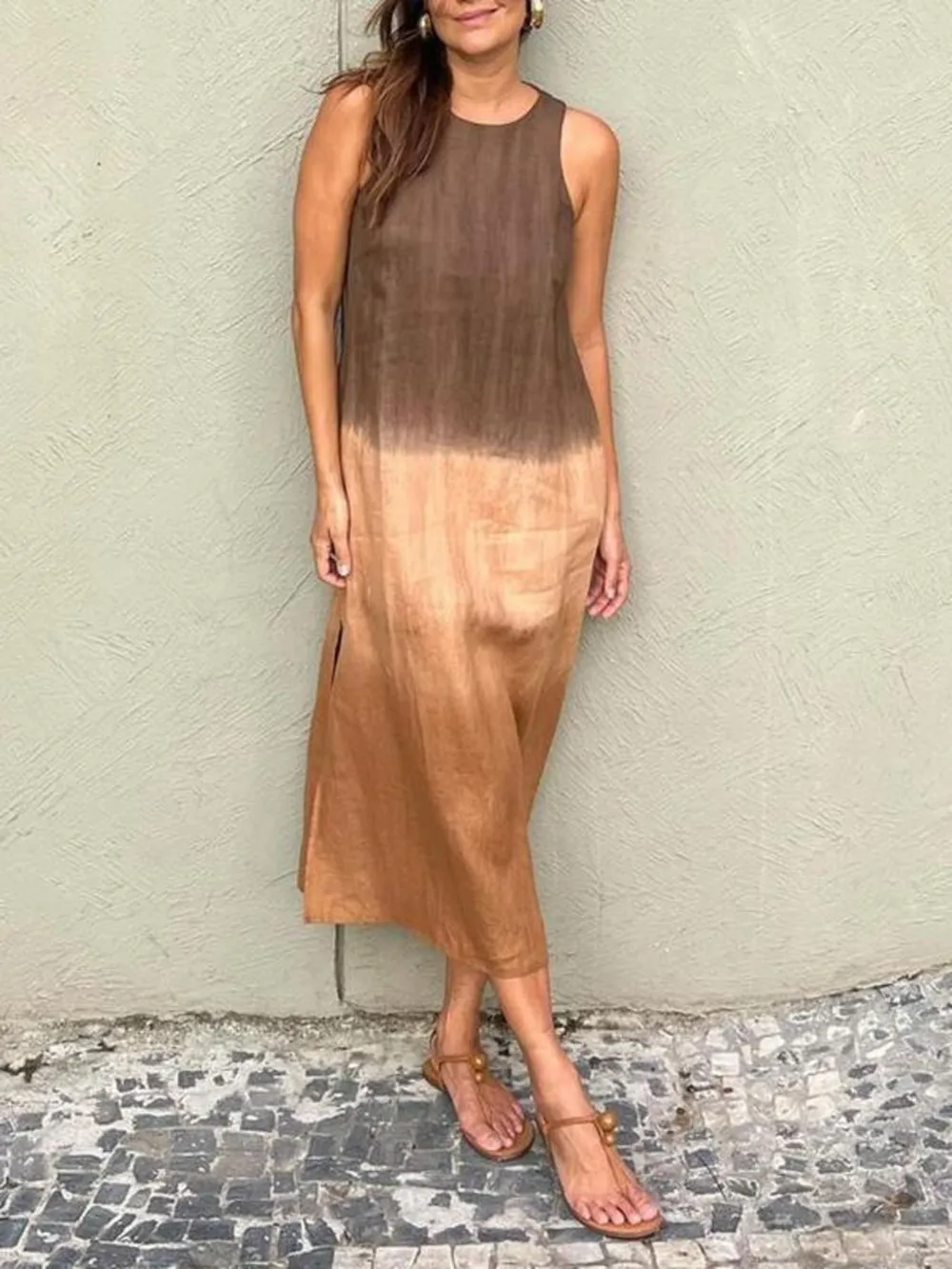 Full Size Sleeveless Gradient Tank Midi Dress Plus Size, image 12