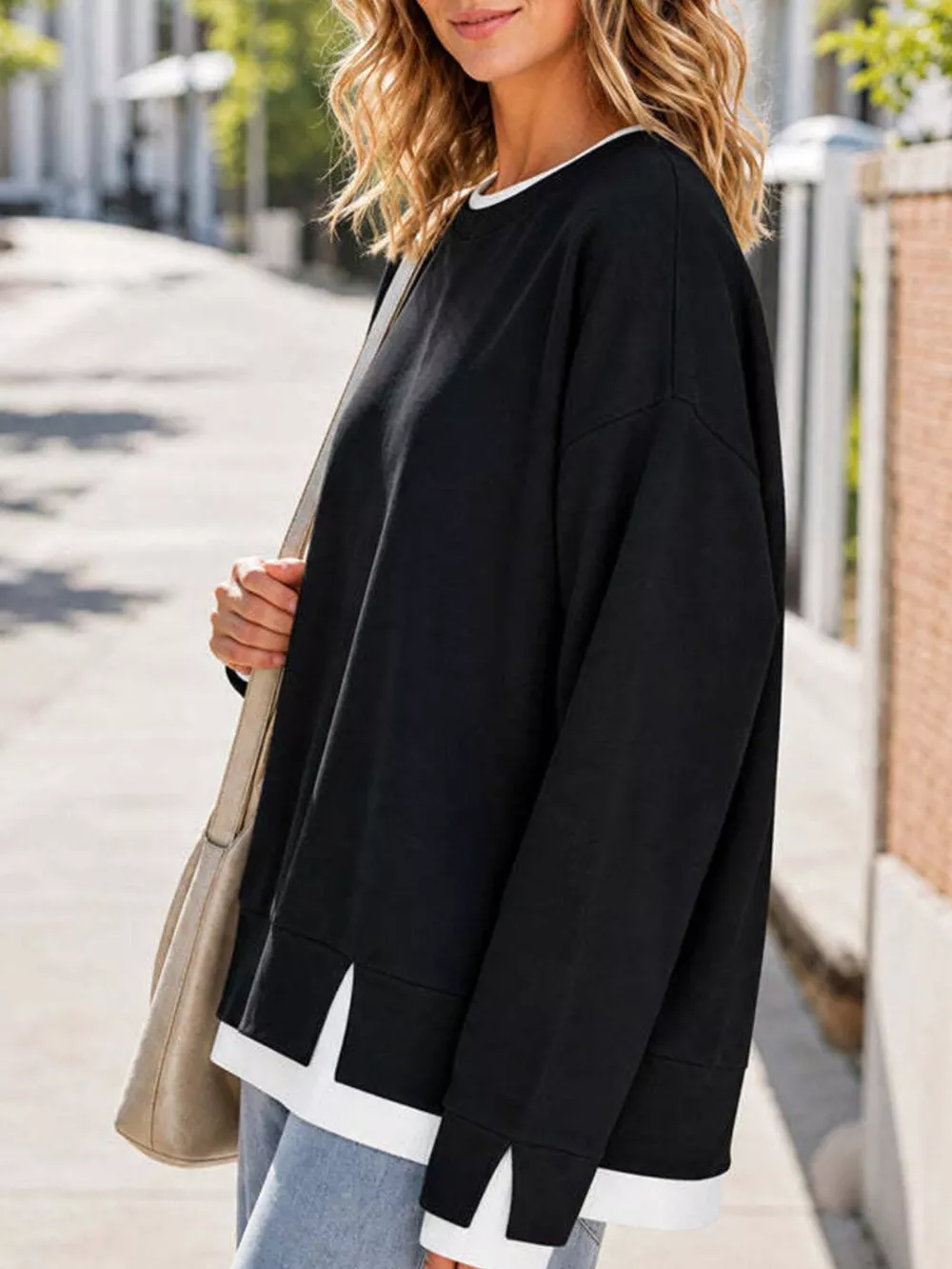 Crewneck Sweatshirt with Contrast Ribbed Trim, image 12
