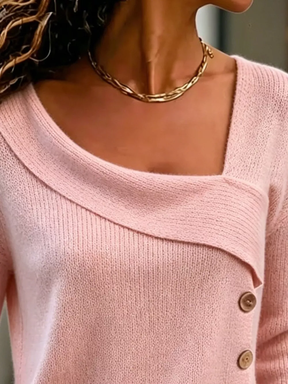 Full Size Asymmetrical Decor Button Sweater Plus Size, image 2