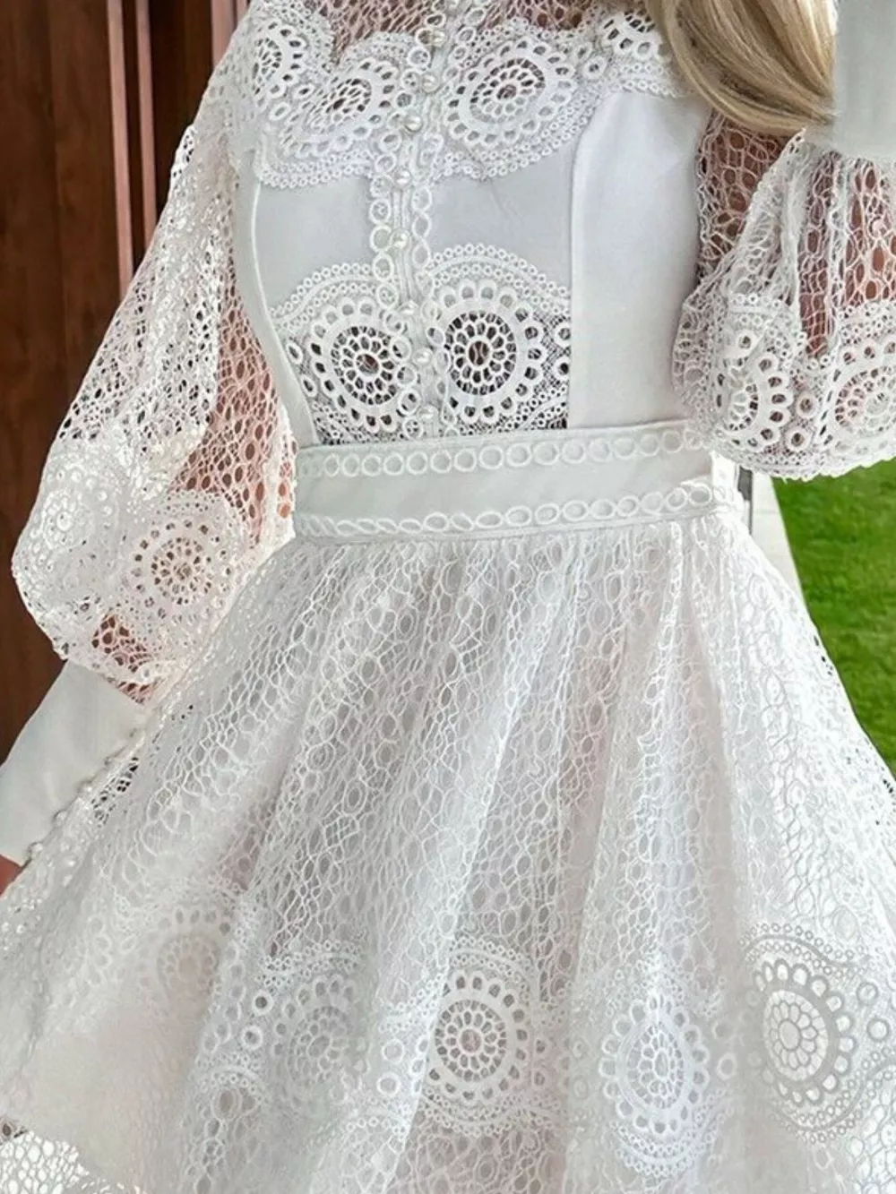 Lace Lantern Sleeve Mini Dress, image 7