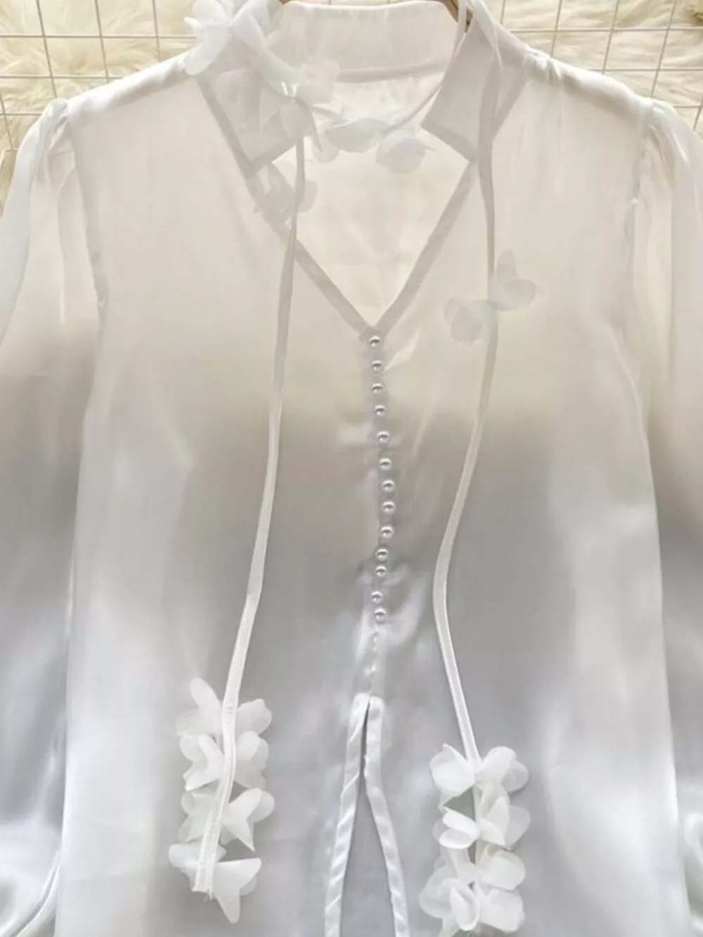 Sheer Floral Embellished Shirt, image 8