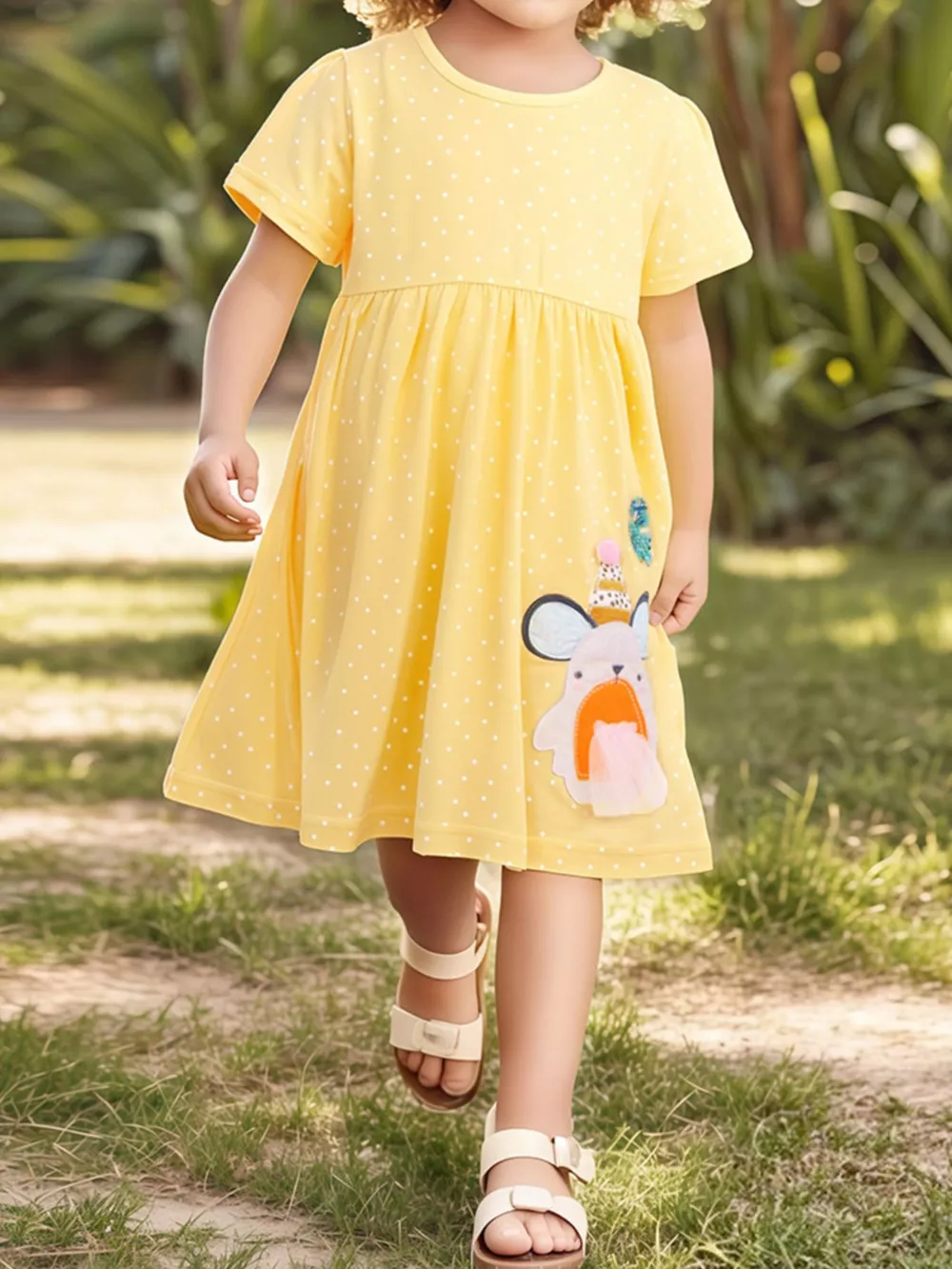 Children's Round Neck Cartoon Polka Dot Dress, image 3