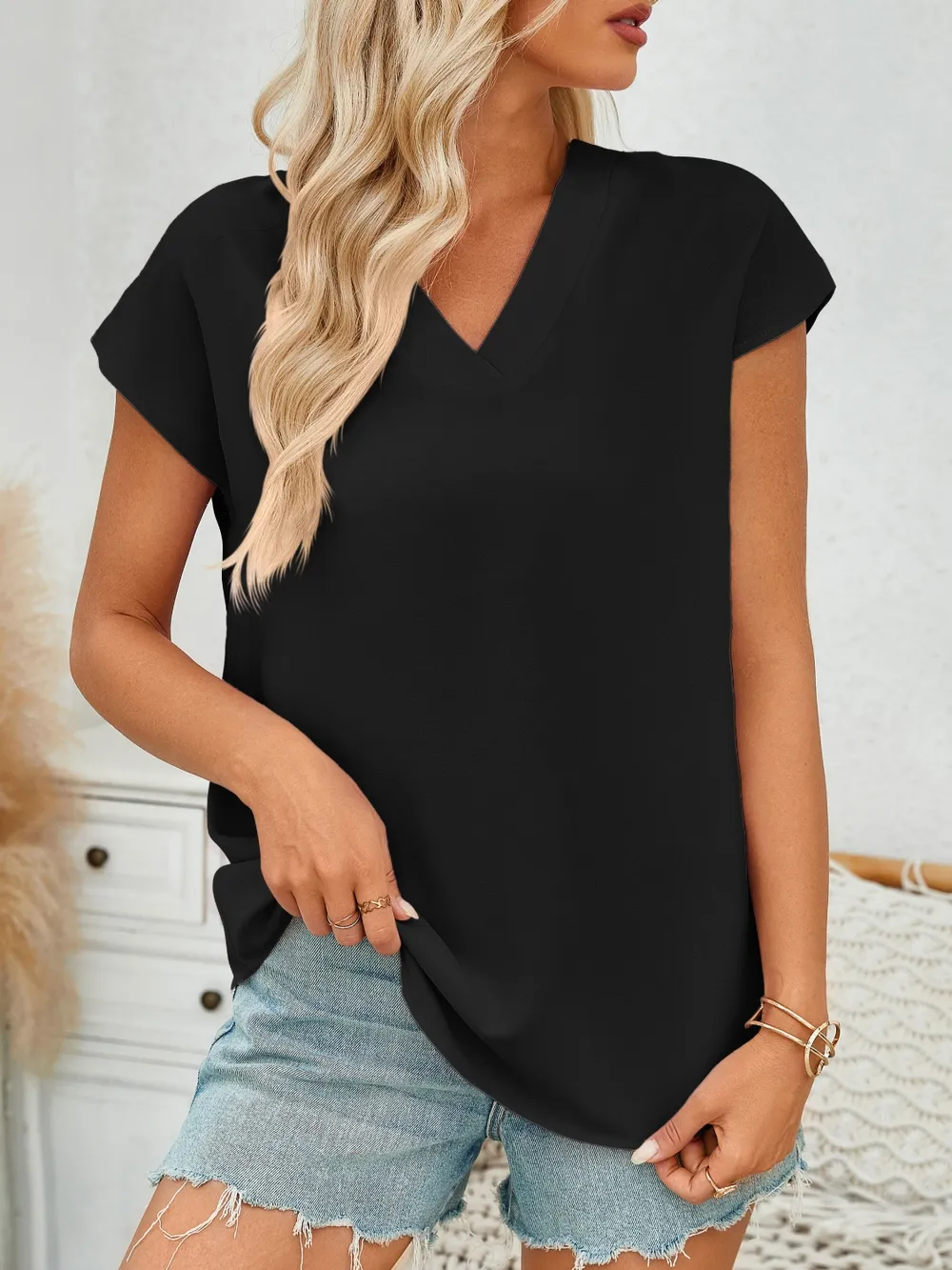 V-Neck Cap Sleeve Blouse, image 18