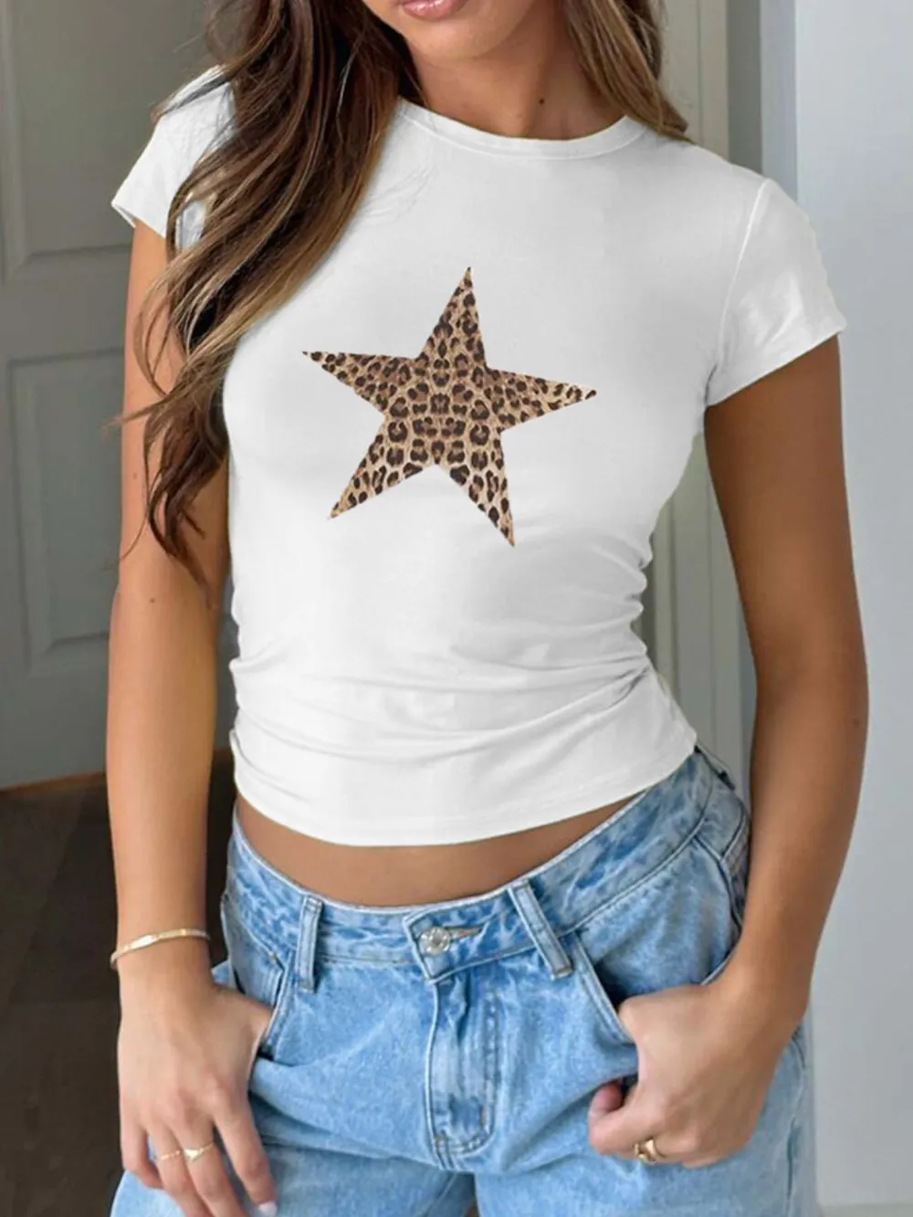 Star Round Neck Short Sleeve T-Shirt, image 12