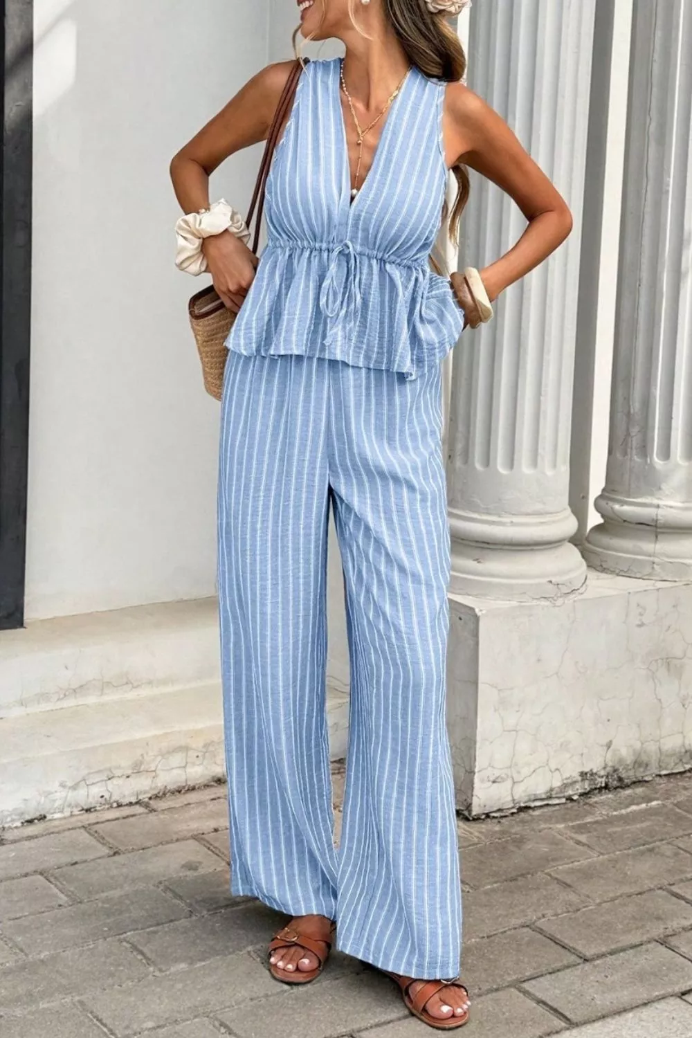 Striped Sleeveless Top and Wide Leg Pants Set, image 13
