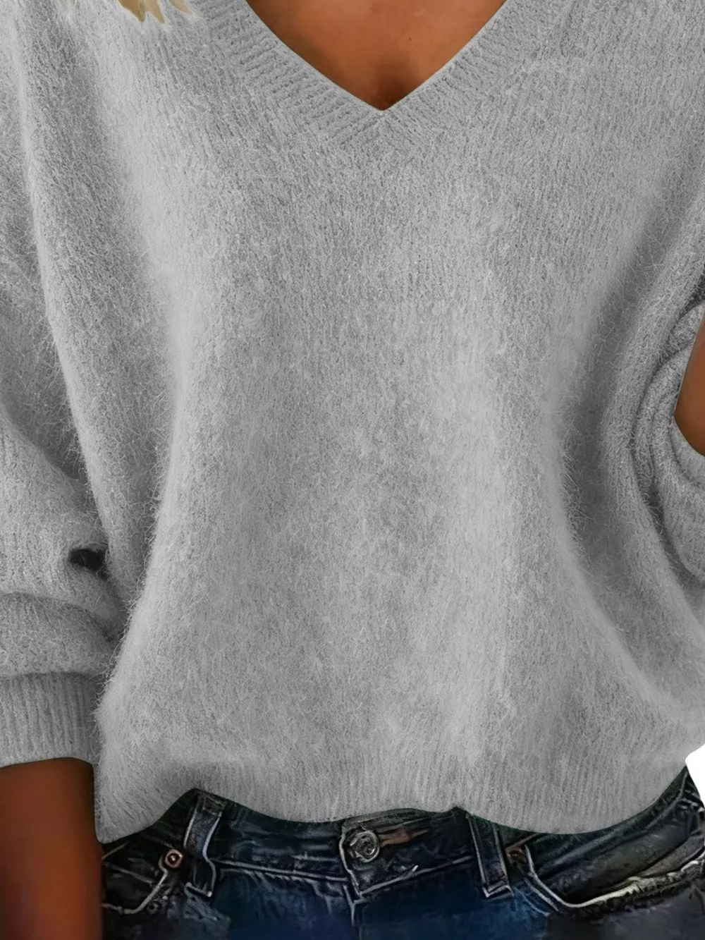 Full Size V-Neck Dropped Shoulder Sweater Plus Size, image 5