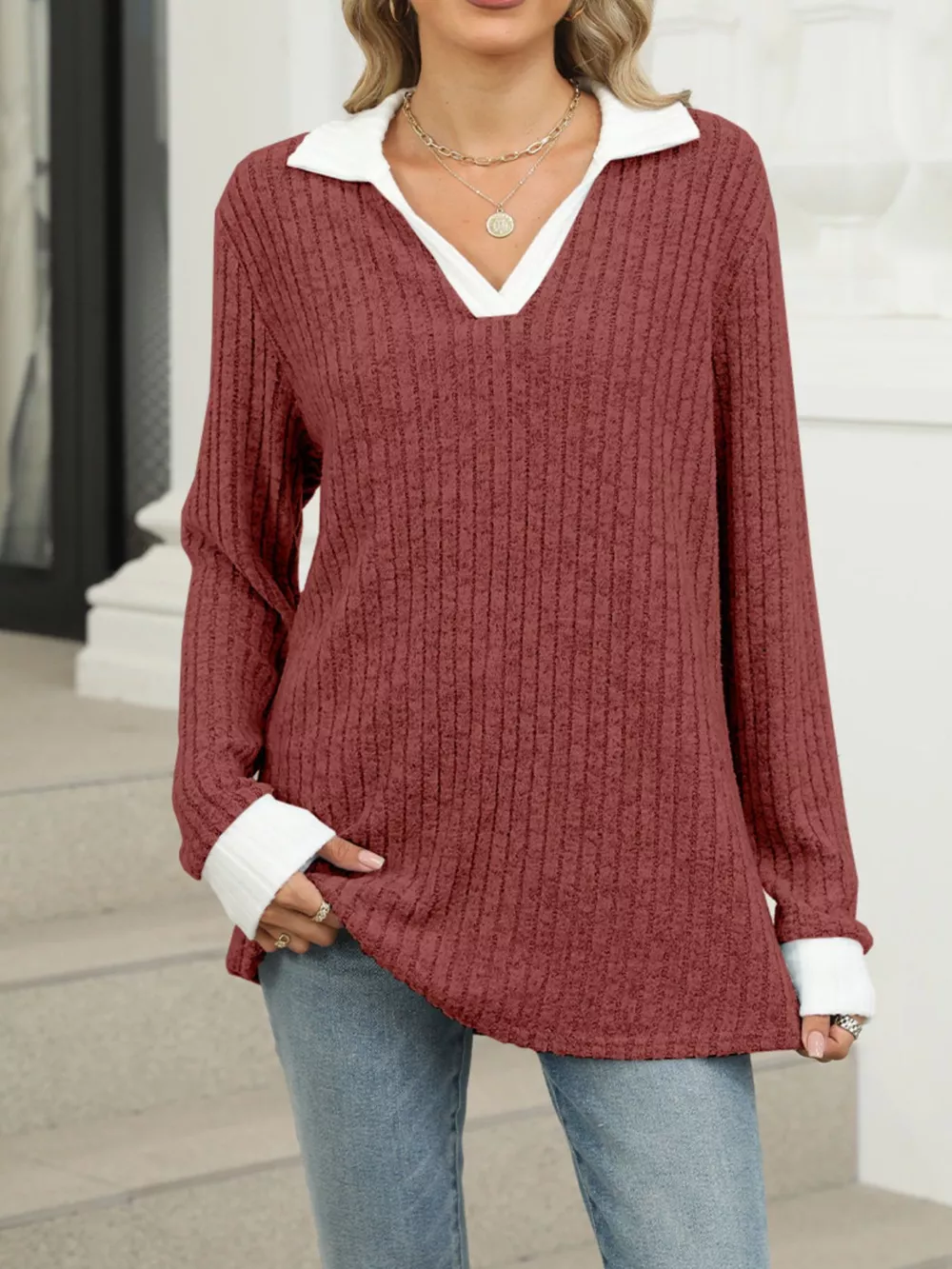 Ribbed Knit Long Sleeve T-Shirt, image 27