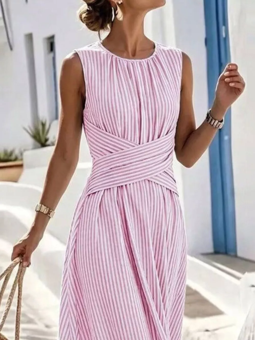 Full Size Striped Sleeveless Maxi Dress Plus Size, image 8