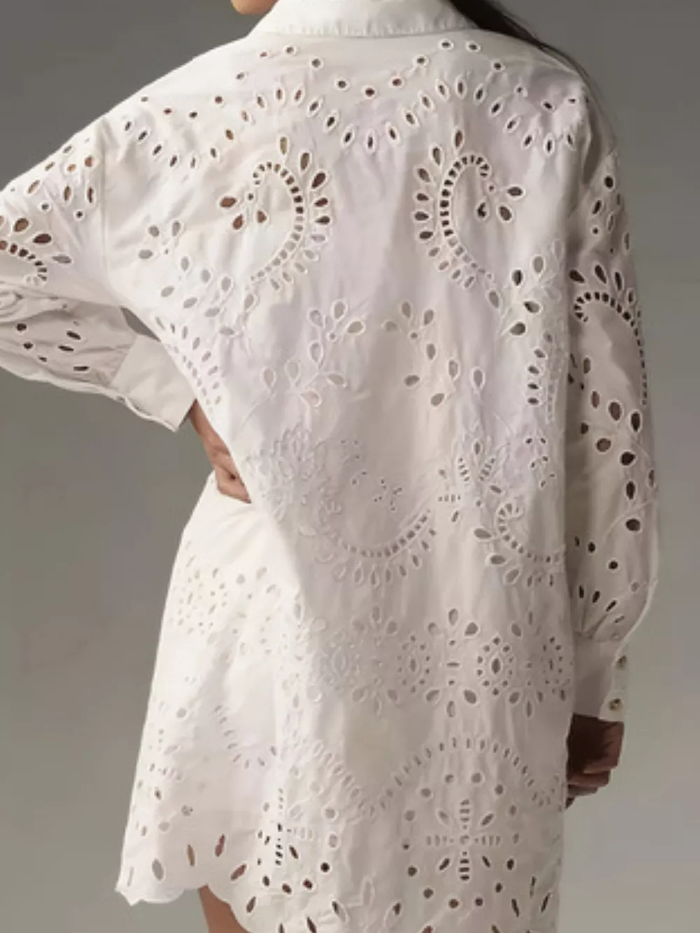 Eyelet Button Up Longline Shirt, image 3