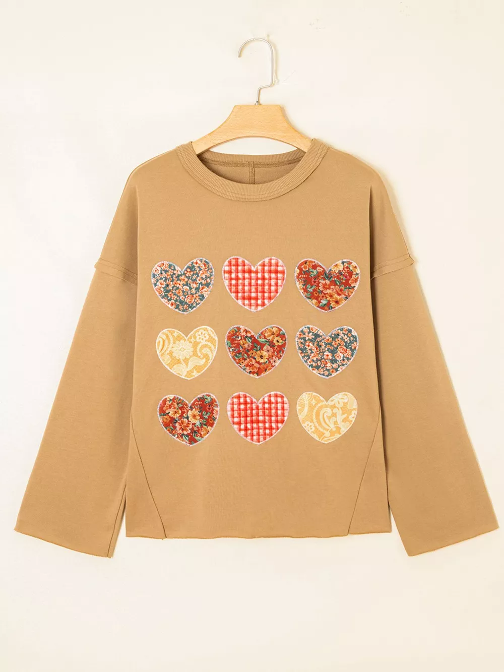 Plaid Floral Heart Stitched Exposed Seam Mineral Wash Sweatshirt, image 4