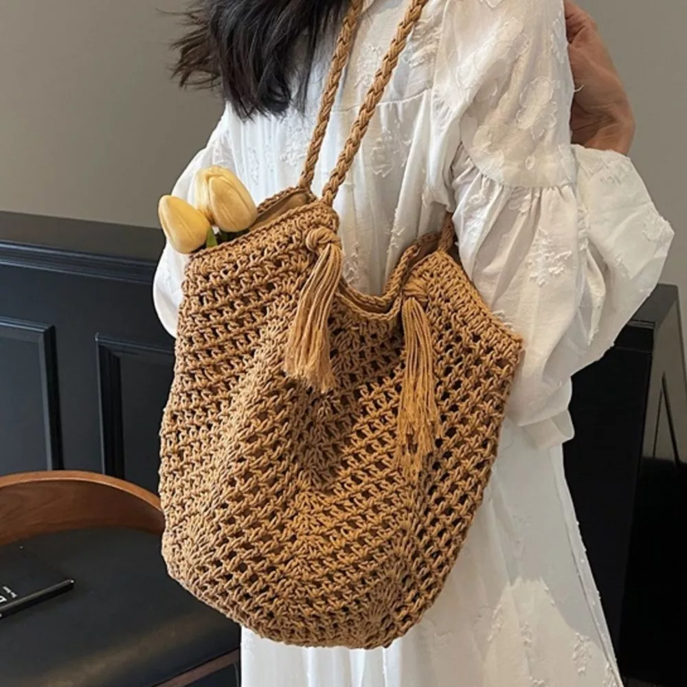 Crochet Shoulder Bag with Tassel Accents, image 6