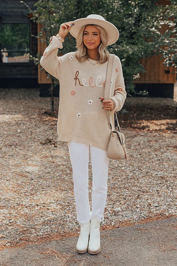 HELLO Flower Round Neck Long Sleeve Sweater, image 12