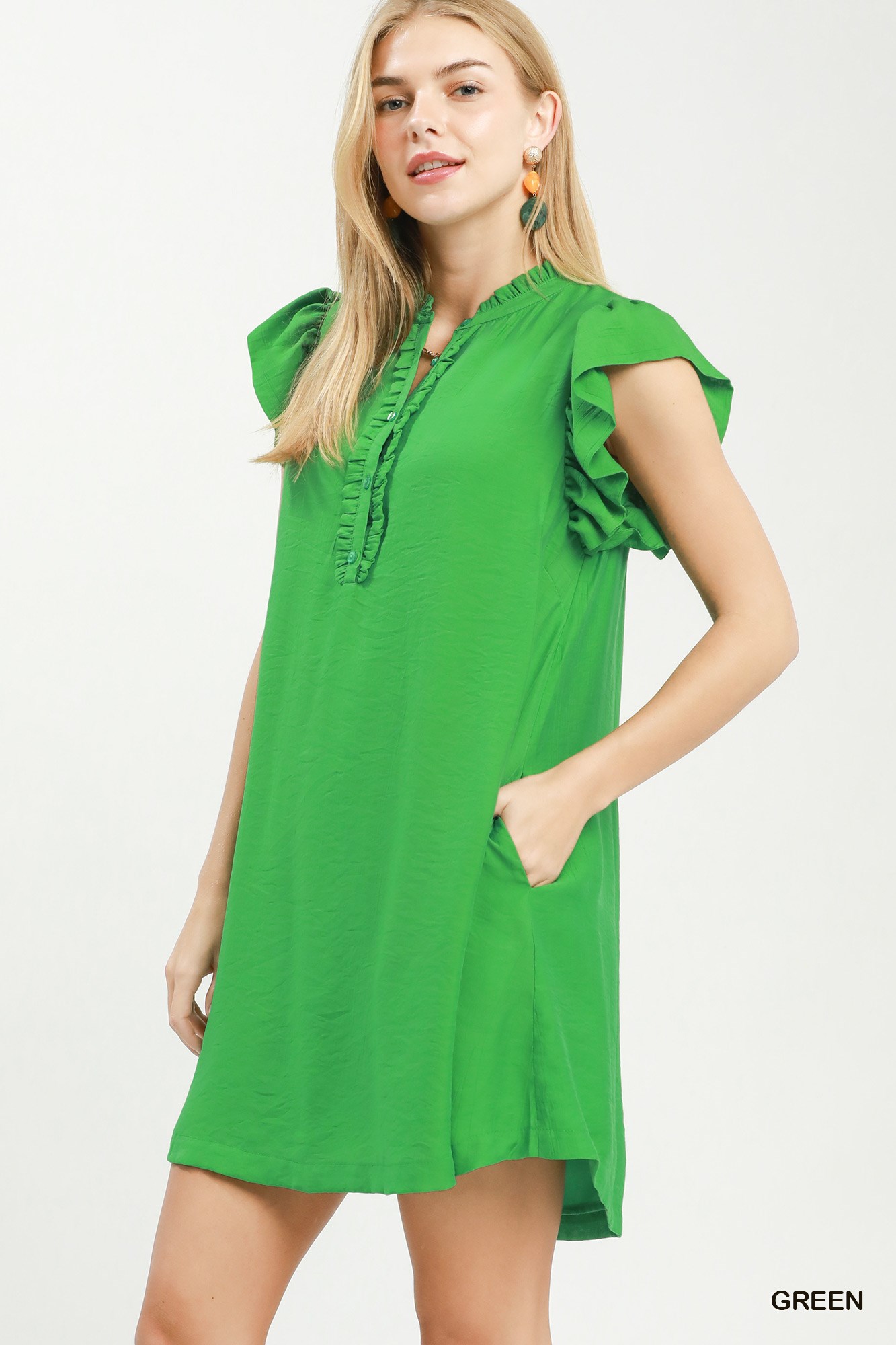 Ruffle Sleeve Henley Shift Dress, image 2