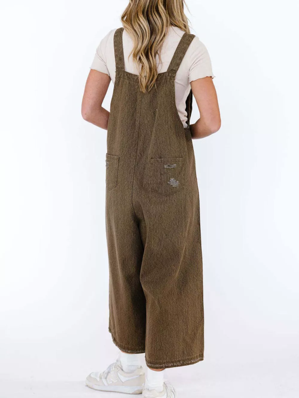 Distressed Wide Leg Denim Overalls, image 7